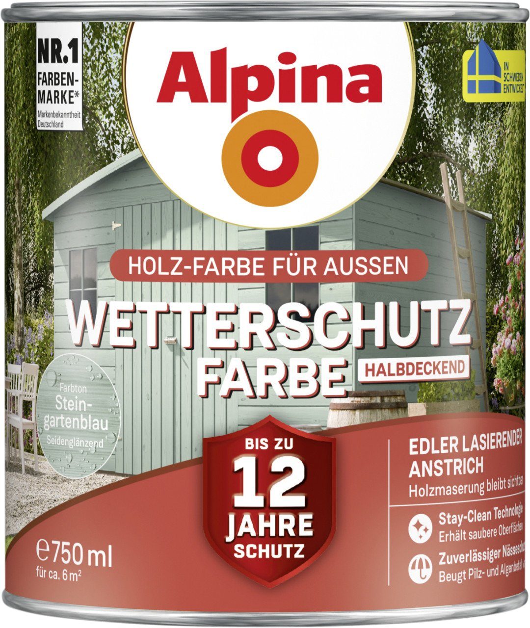 Alpina halbdeckend Alpina Wetterschutzfarbe 0,75 Holzschutzlasur L