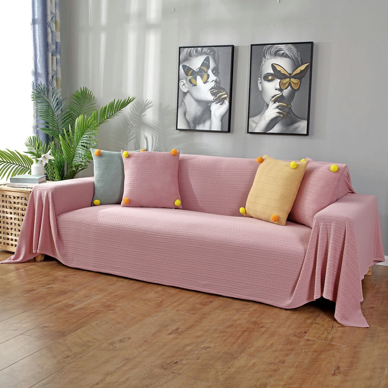 Farben -überwurf Flechten,1-3 Sofadecke,Couchschutz, Sofa, BTTO, 4 Sitz Pink Babydecke für Sofabezug,Gestrickte Sofahusse -bezug Sofadecke Tagesdecke