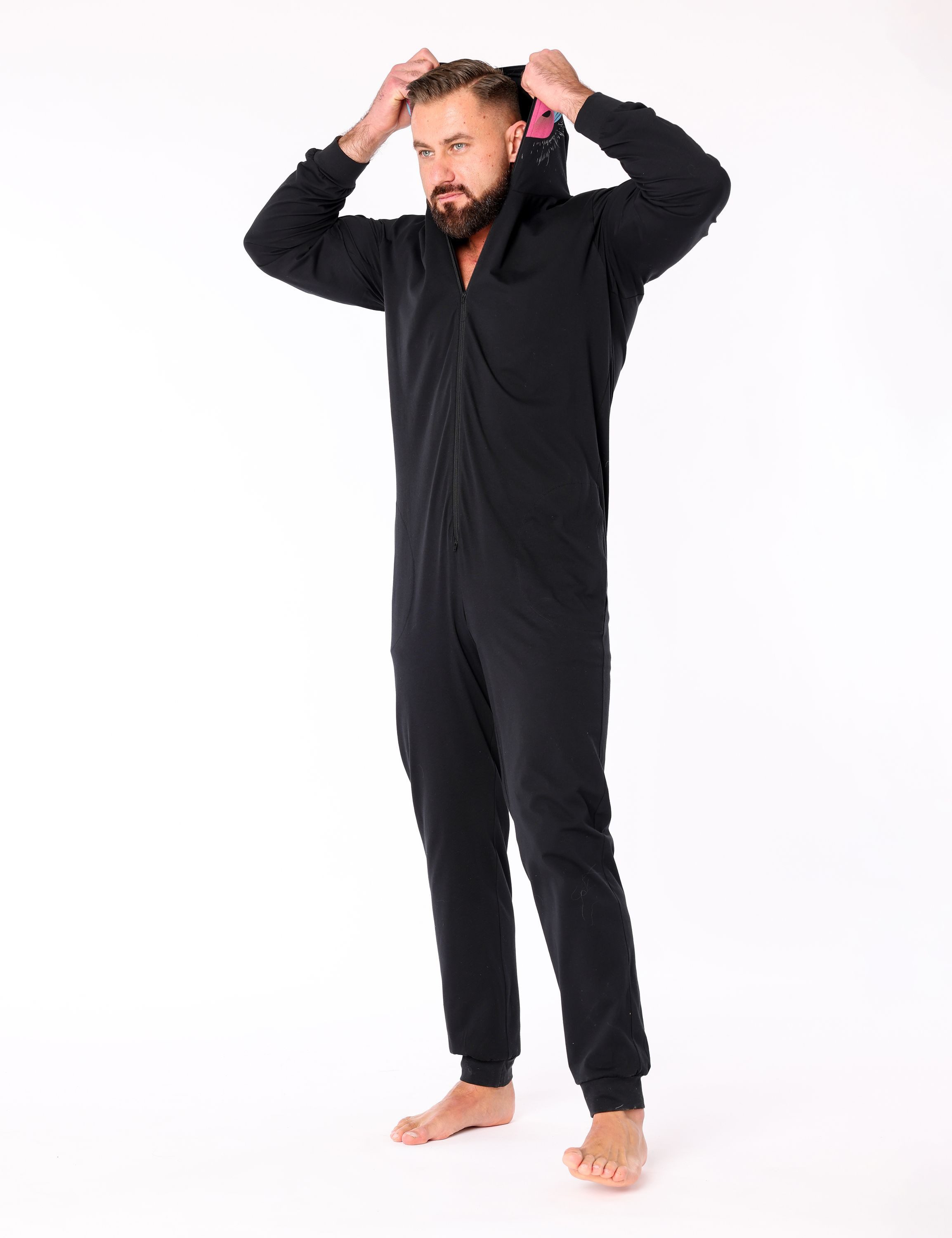 Ladeheid Schlafanzug Herren Schlafoverall Jumpsuit mit Kapuze LA40-235 Karnevalskostüm ohne