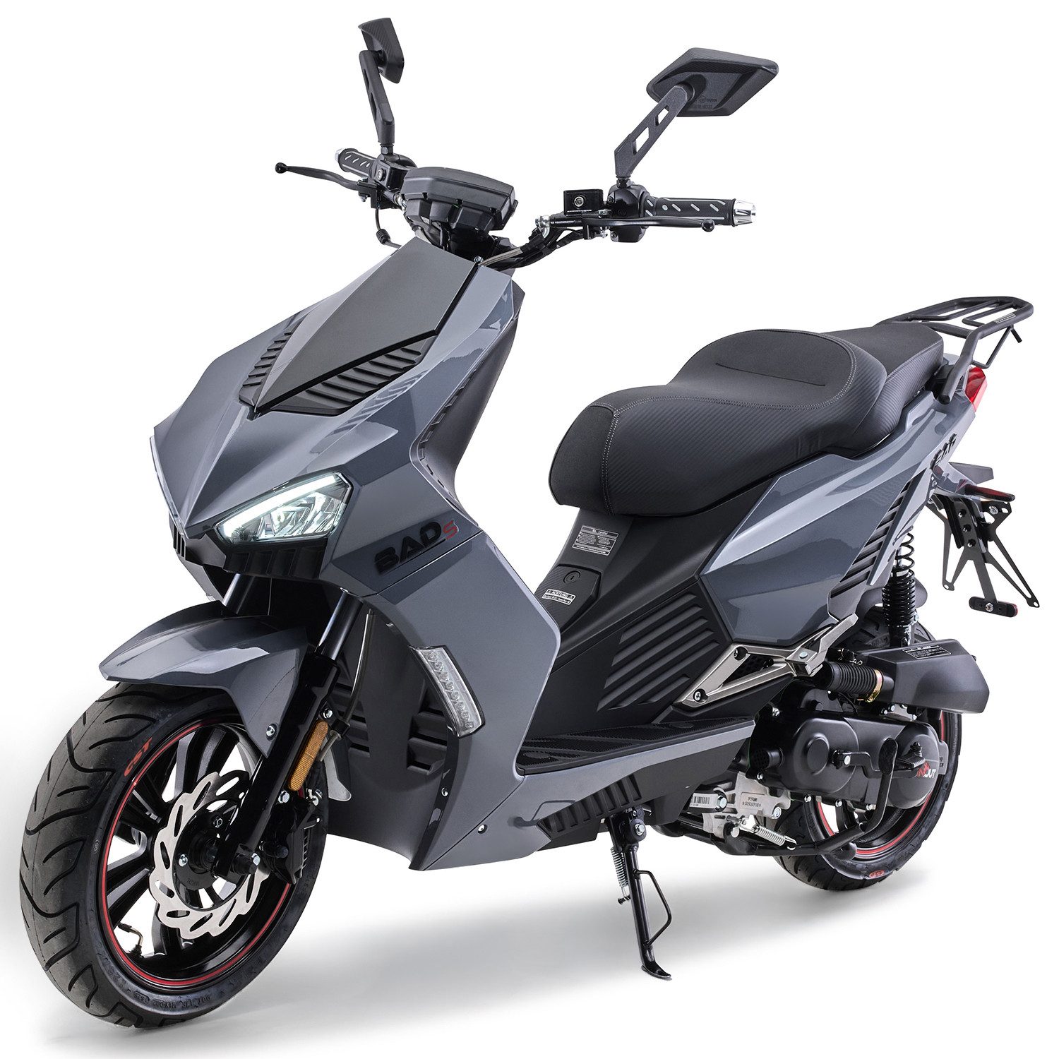 Burnout Motorroller BAD s Grau, 50 ccm, 25 km/h, Euro 5, Keyless-Go, Alarmanlage, LED-Beleuchtung