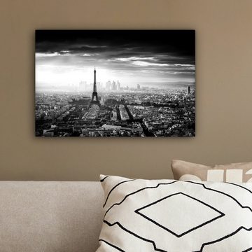 OneMillionCanvasses® Leinwandbild Paris - Skyline - Eiffelturm - Stadt - Wolken, (1 St), Wandbild Leinwandbilder, Aufhängefertig, Wanddeko, 30x20 cm