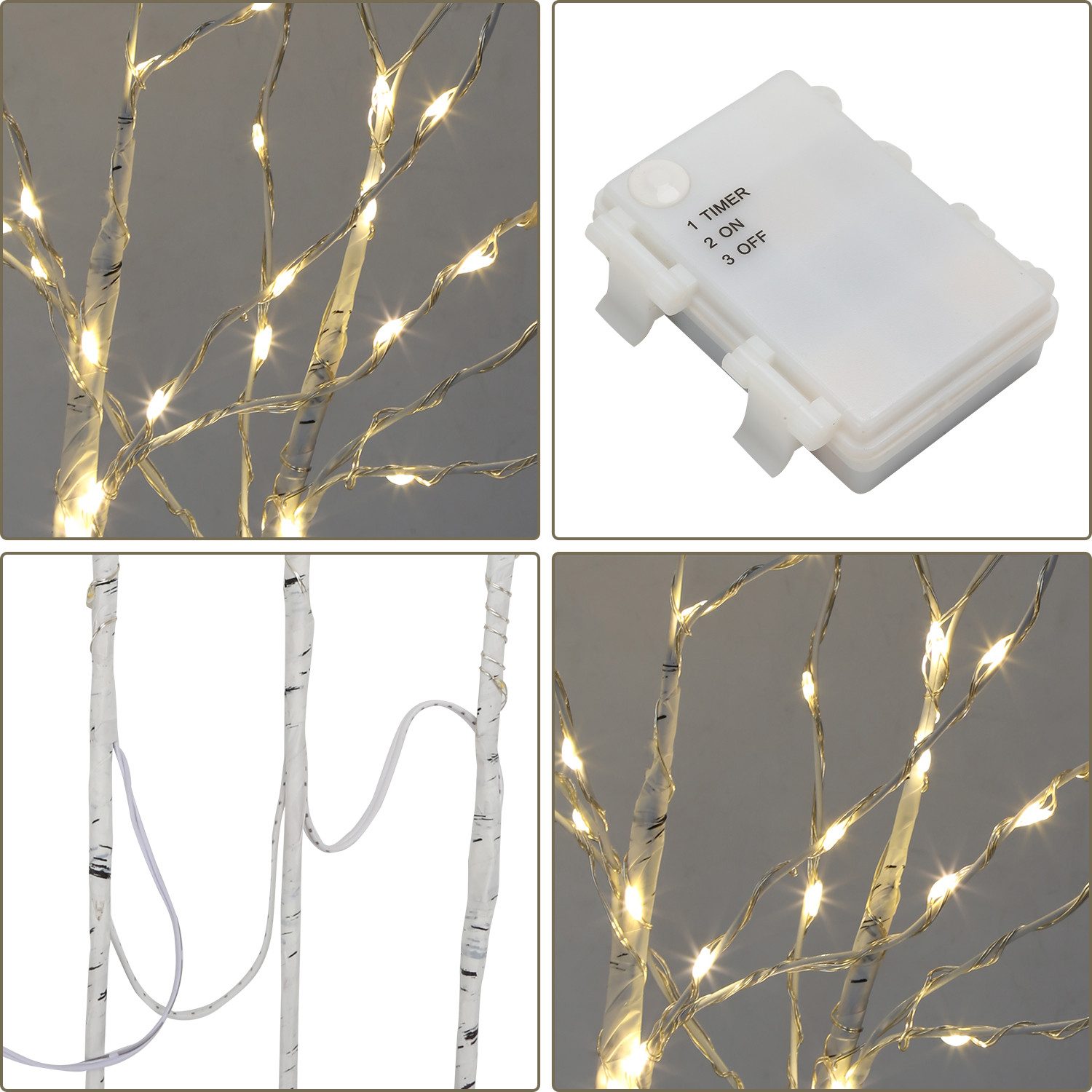 Clanmacy LED-Leuchtzweig LED Lichterzweige 3er Set Dekozweige Timer 50cm mit 70 LEDs – Bild 5 von 5