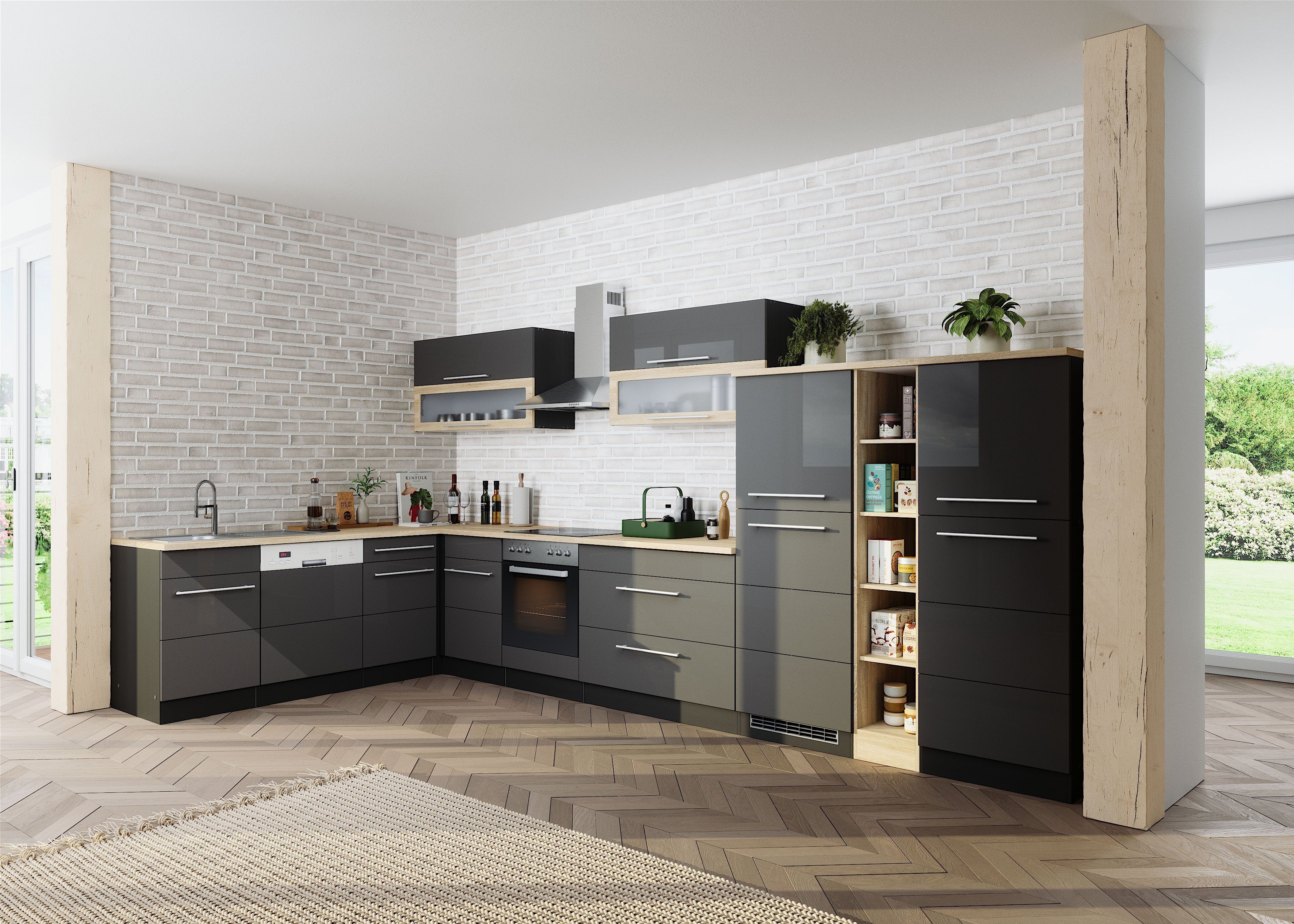 KOCHSTATION Winkelküche KS-Wien, Stellbreite 220 x 420 cm, wahlweise mit E-Geräten