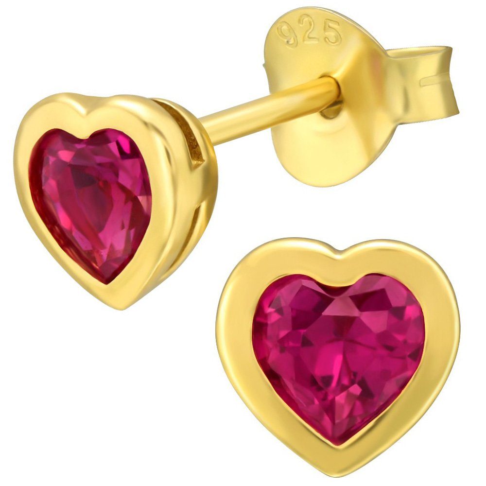 Limana Paar Ohrstecker echter Rubin Edelstein 925 Silber gold kleine Herz Ohrringe Damen (ink. Dose mit Herz Gravur), für jeden Tag Geschenk für Frauen Freundin – Bild 4 von 5