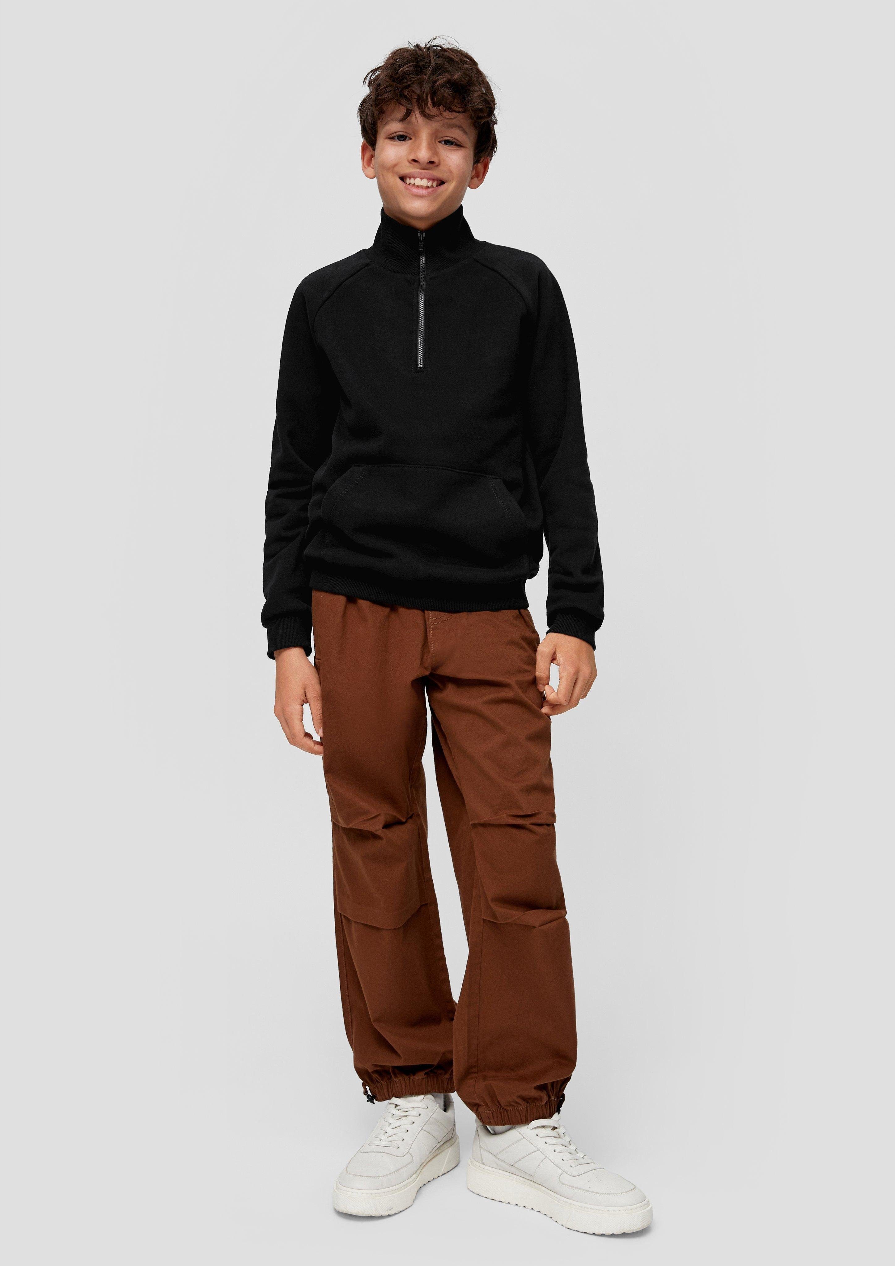 Sweatshirt und Troyer-Kragen Känguru-Tasche Junior mit schwarz s.Oliver