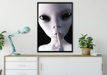 Pixxprint Leinwandbild Alien - nicht reden, Wanddekoration (1 St), Leinwandbild fertig bespannt, in einem Schattenfugen-Bilderrahmen gefasst, inkl. Zackenaufhänger