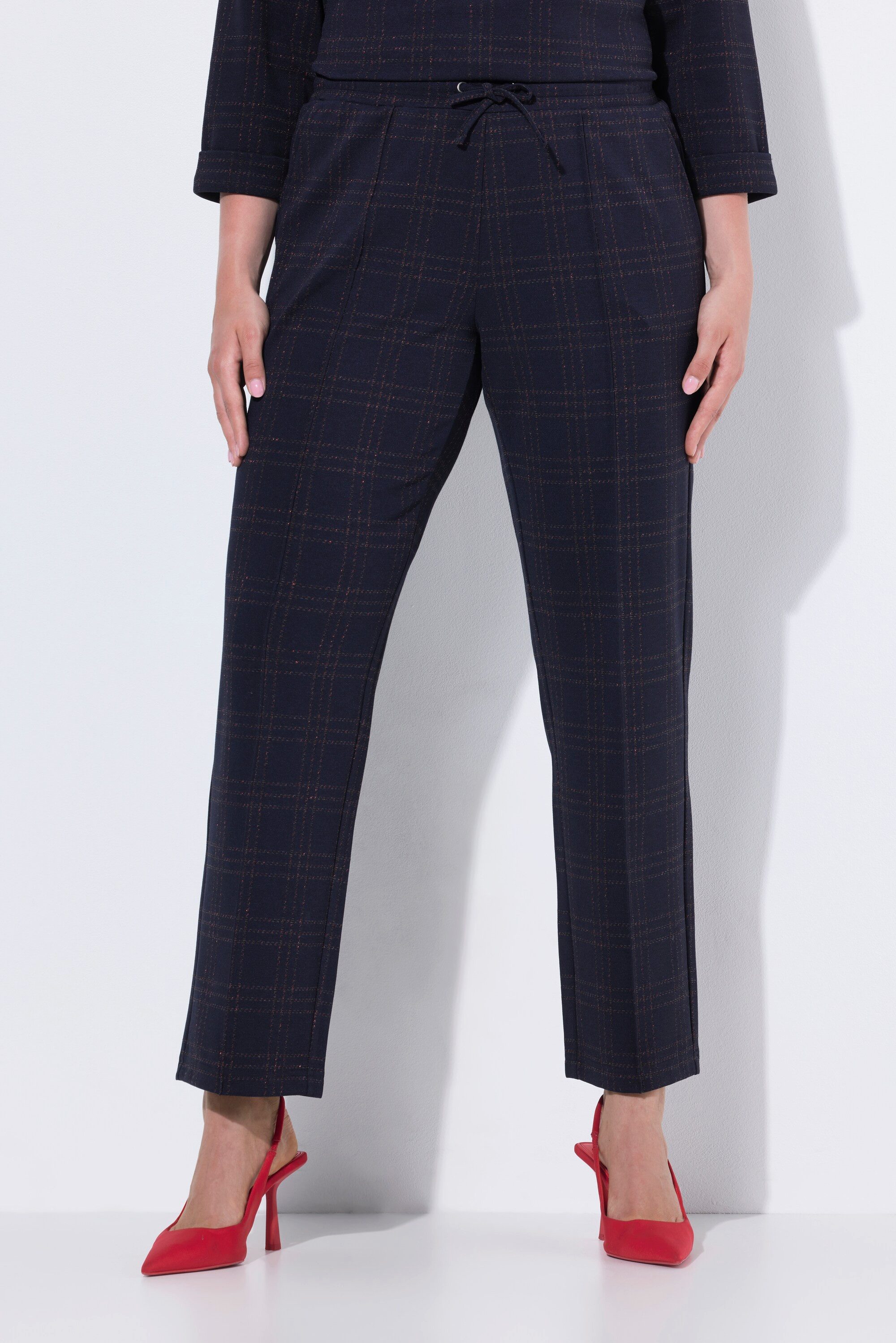 Ulla Popken Funktionshose Punto-Hose Karo Glitter Bügelfalte Elastikbund günstig online kaufen