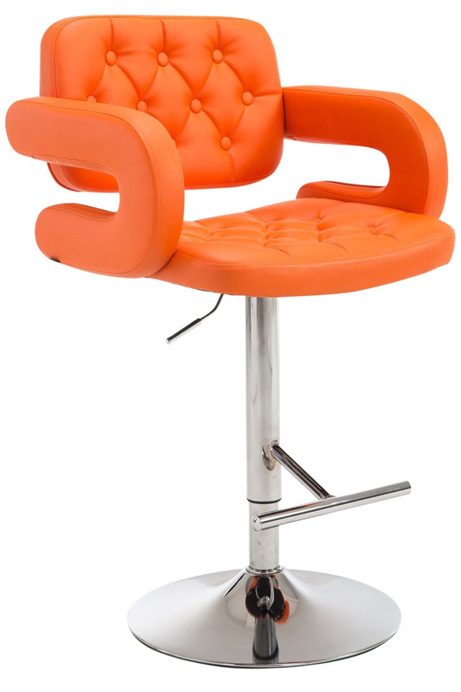 TPFLiving Barhocker Dublin (mit bequemer Rückenlehne und Fußstütze - Hocker für Theke & Küche), 360° drehbar - Gestell Metall chrom - Sitzfläche: Kunstleder Orange