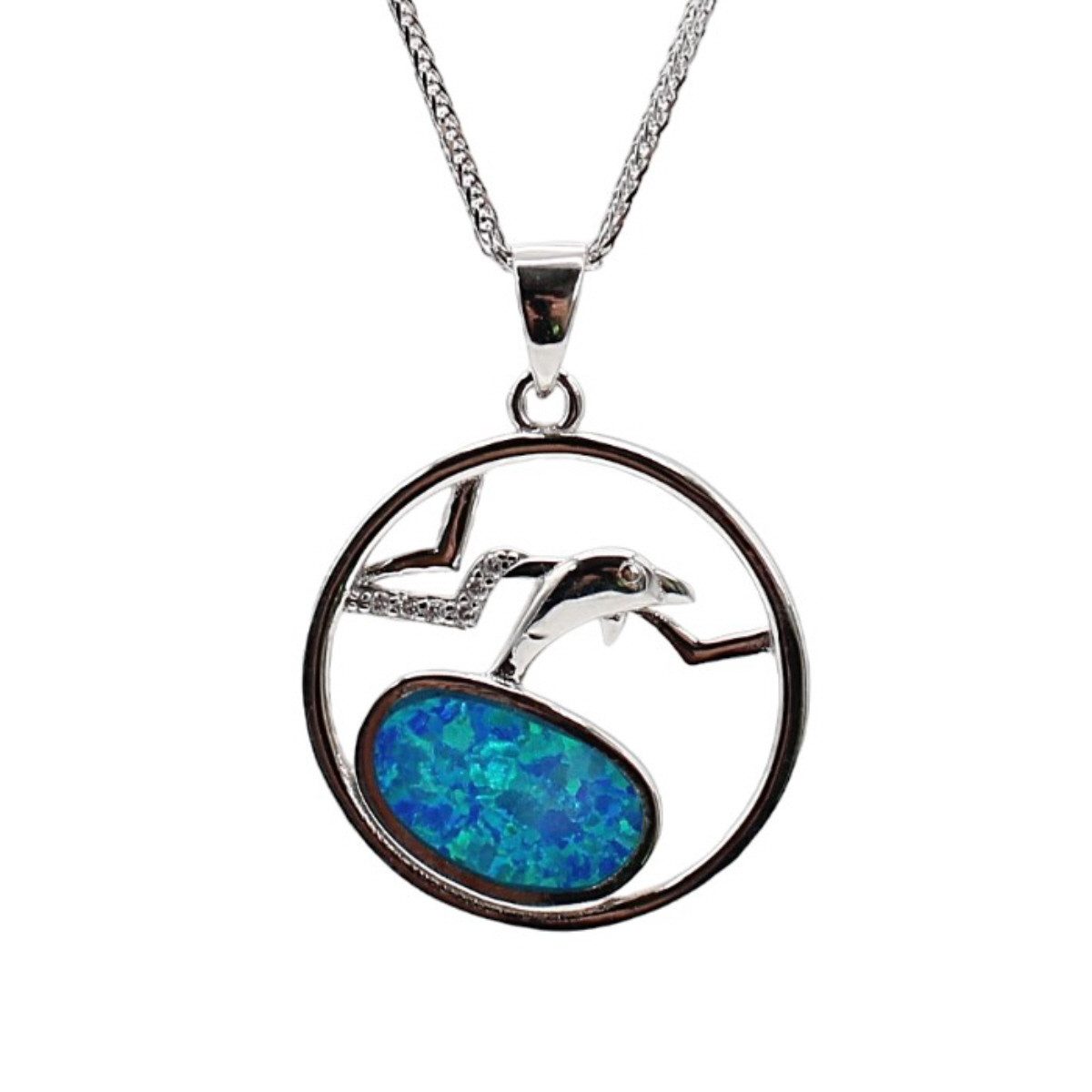 Silberkette Strand & Meer Kette mit Delfin Anhänger maritime Halskette türkis