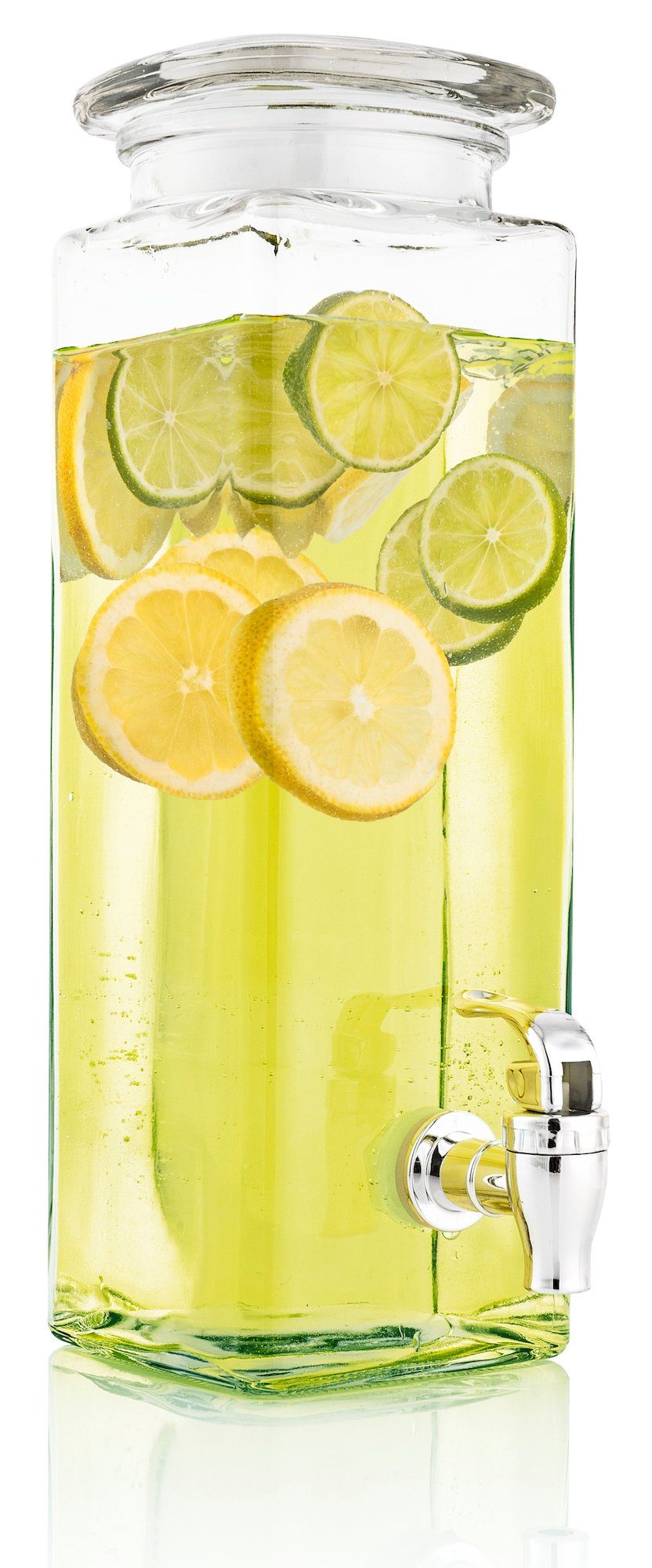 Getränkespender 2,5 Liter aus Glas, mit Zapfhahn, Retro Wasserspender, Limonadenspender, Saftspender, Bowle, Dispenser