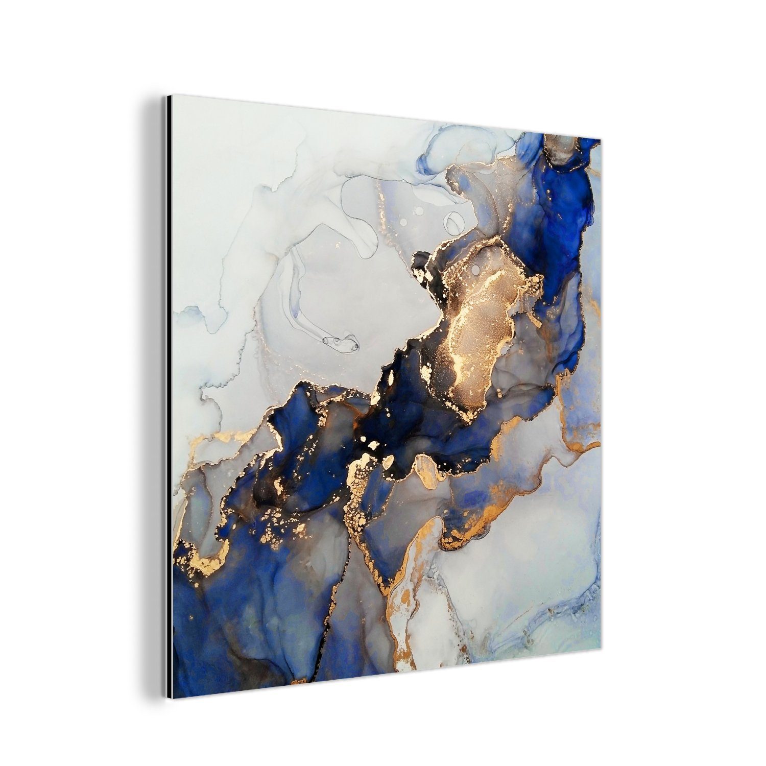MuchoWow Metallbild Marmor - Blau - Gold, (1 St), Alu-Dibond-Druck, Gemälde aus Metall, Aluminium deko | Bilder
