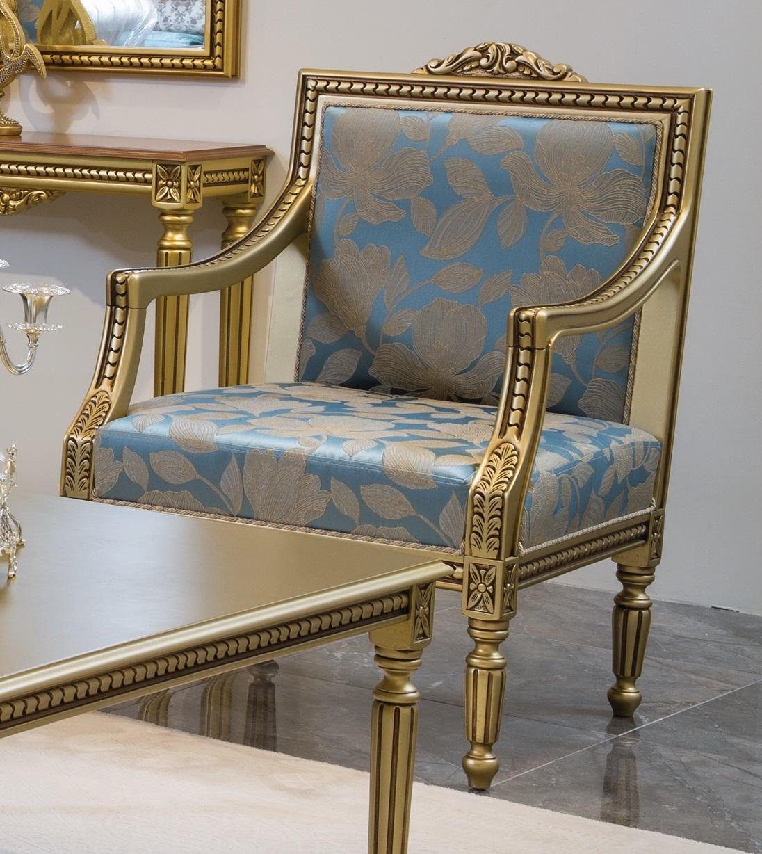 JVmoebel Sessel, Sessel Polster Stühle Gold Stoff Luxus Möbel Design Stuhl Einsitzer