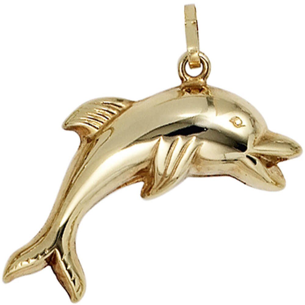 Schmuck Krone Kettenanhänger Anhänger springender Delfin Delphin 333 Gold Gelbgold Halsschmuck, Gold 333