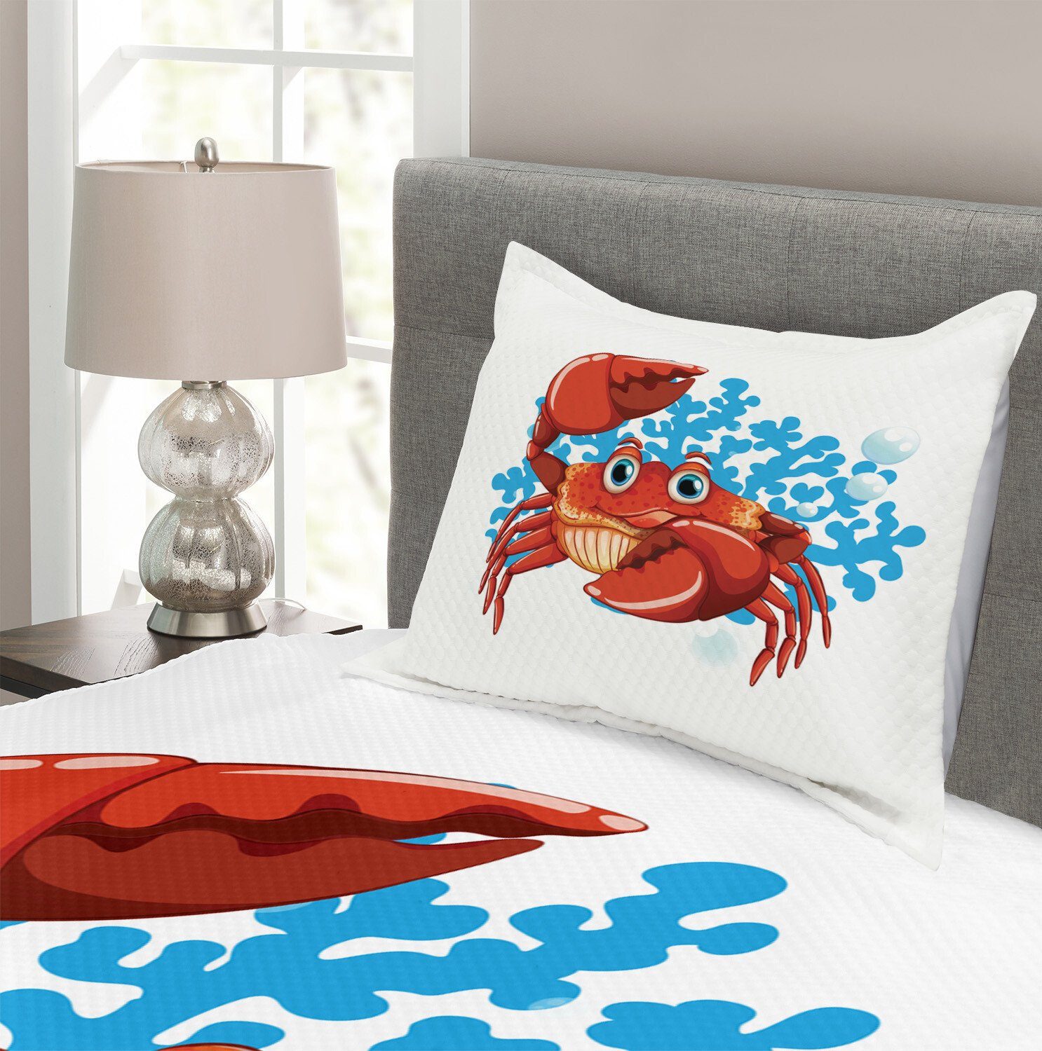 Reef Coral Kissenbezügen Cartoon Waschbar, Blue mit Krabben Set Tagesdecke Abakuhaus,