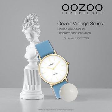 OOZOO Quarzuhr Oozoo Damen Armbanduhr babyblau Analog, Damenuhr rund, mittel (ca. 40mm) Lederarmband, Fashion-Style