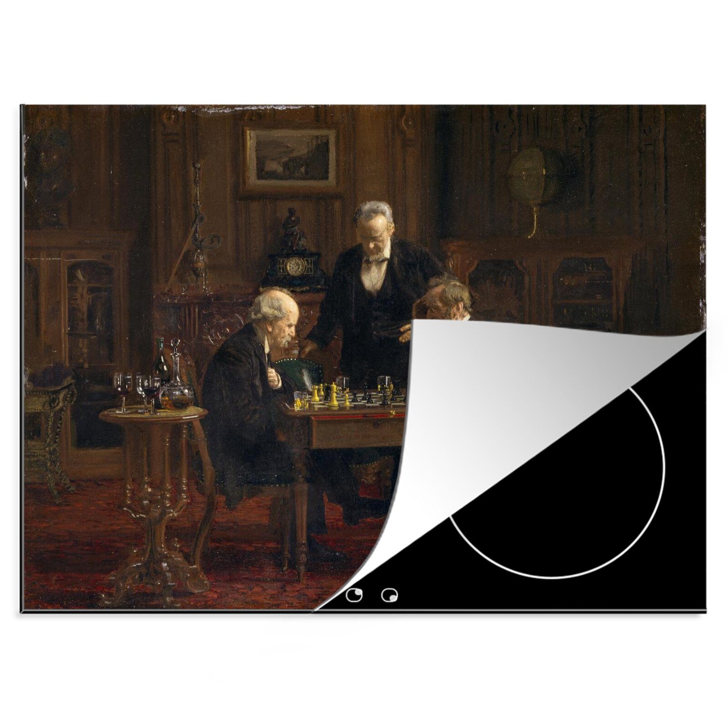 MuchoWow Herdblende-/Abdeckplatte Die Schachspieler - Gemälde von Thomas Eakins, Vinyl, (1 tlg), 70x52 cm, Mobile Arbeitsfläche nutzbar, Ceranfeldabdeckung