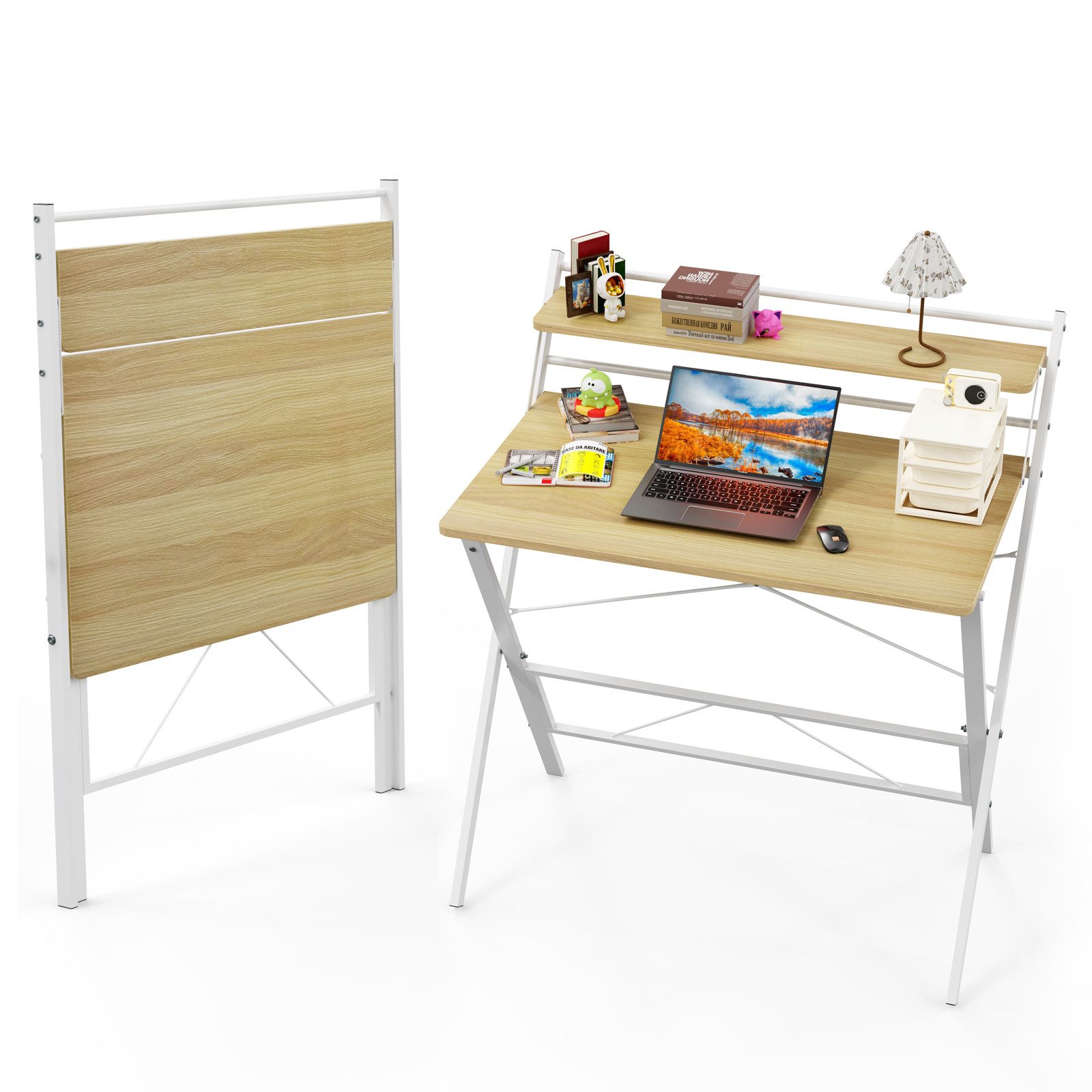 JEOBEST Computertisch Klappbarer Schreibtisch mit Regal, günstig online kaufen
