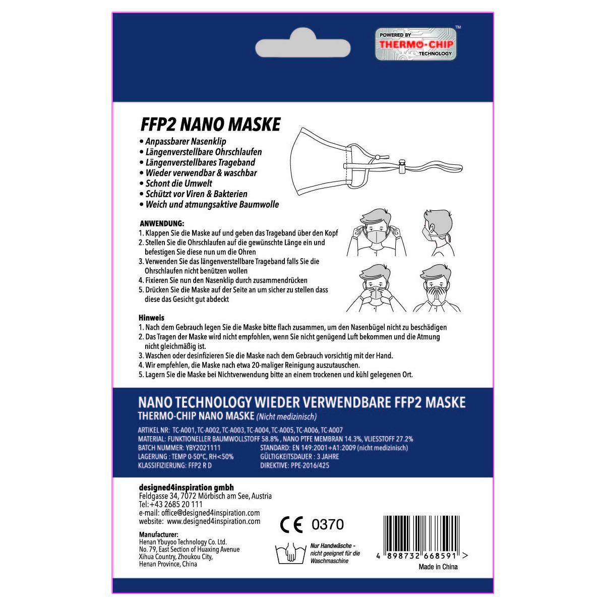 e4fun Mund-Nasen-Maske 10 Stück FFP2 Nano Maske mit ePTFE Filter, 1-St.