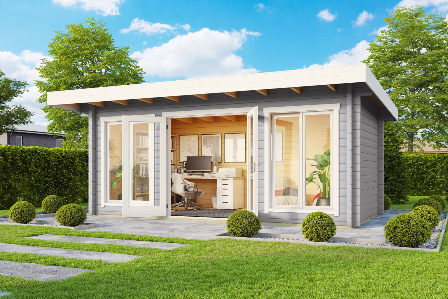 LASITA MAJA Gartenhaus Lasita Maja Ferienhaus Dorset Platinum, Modell 3, Platinum, 70 mm, 540 x 360 x 238 cm, lichtgrau