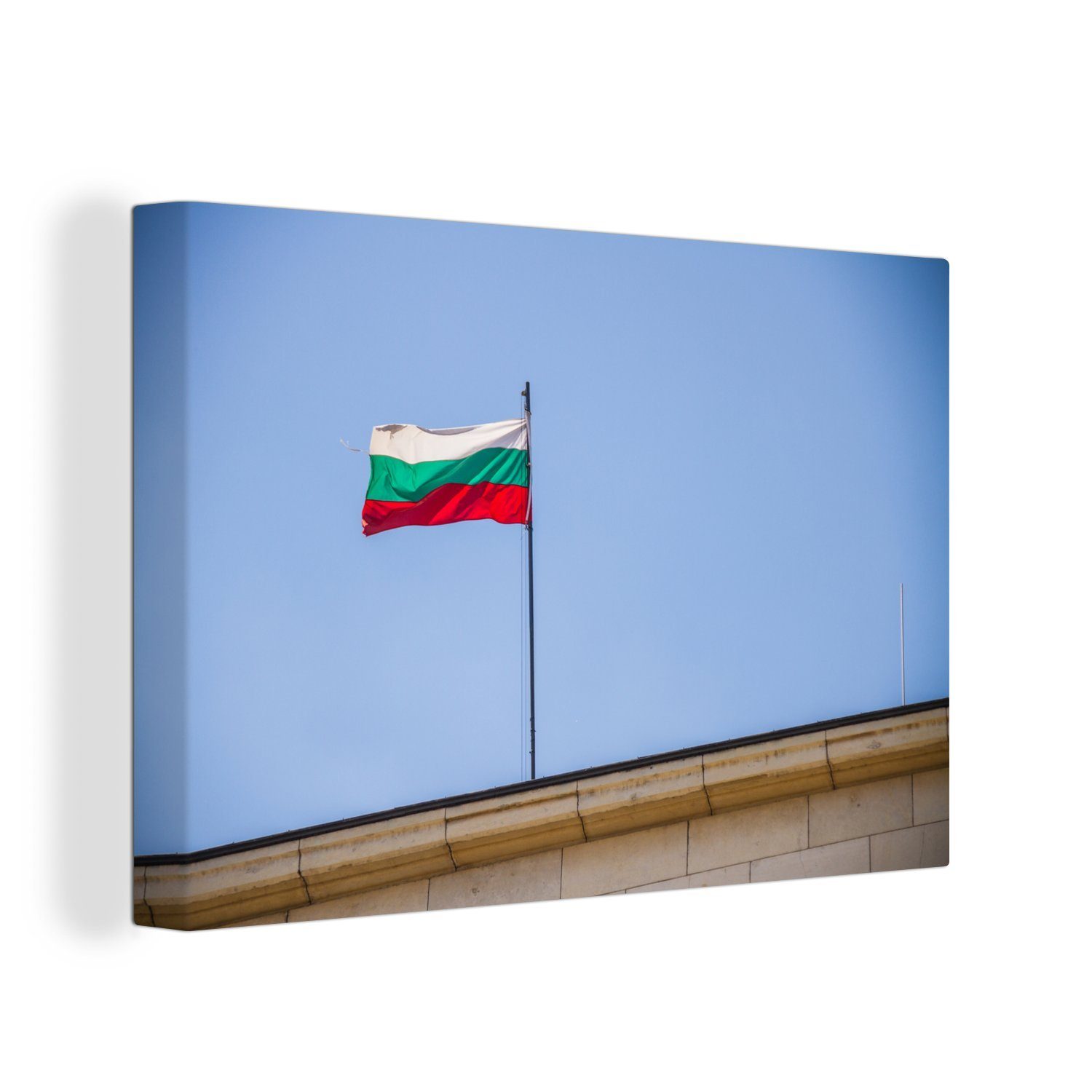 OneMillionCanvasses® Leinwandbild Die bulgarische Flagge auf den Straßen von Sofia, (1 St), Wandbild Leinwandbilder, Aufhängefertig, Wanddeko, 30x20 cm