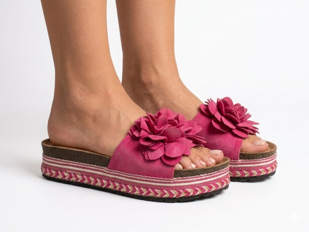 Pogolino TL891 Plateausandale NICHT FÜR BREITE FÜße Damen Sandalen mit Plateausohle und Blumen