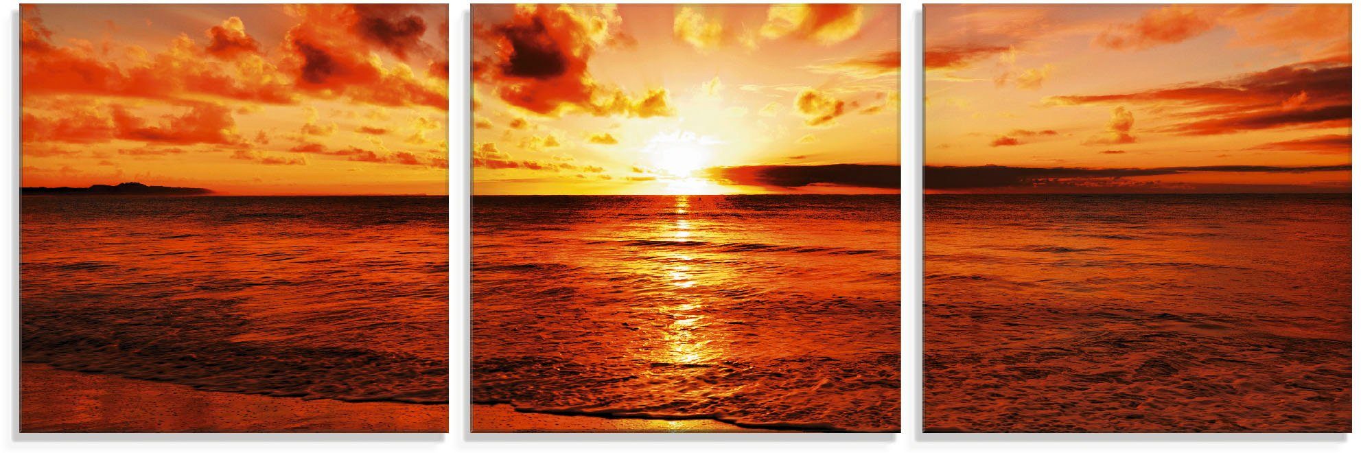 Artland Glasbild Schöner Sonnenuntergang Strand, Gewässer (3 St), in  verschiedenen Größen
