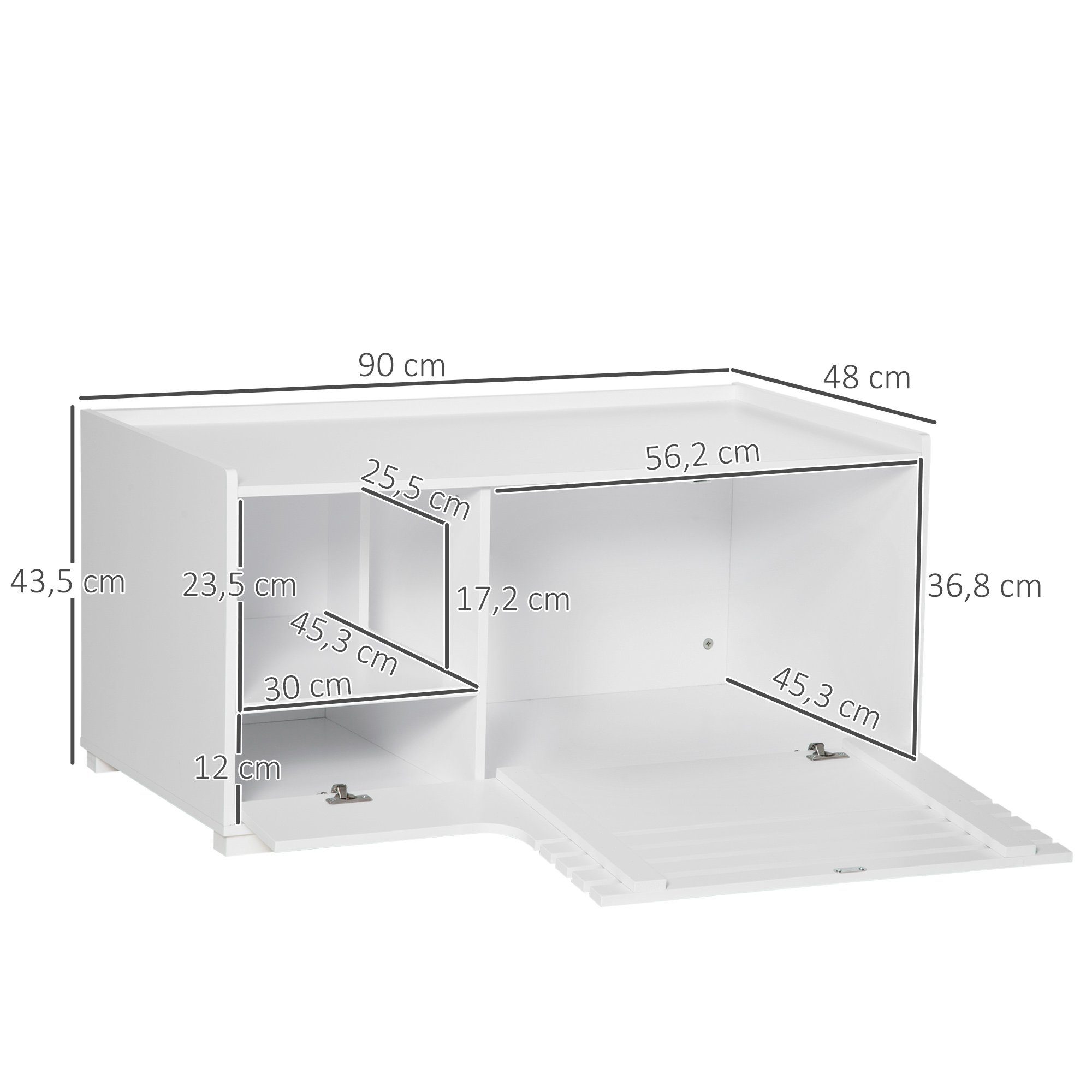 PawHut Katzentoilette Katzenhaus mit Magnettür Beistelltischerhöhtes Design, MDF, Weiß,90B x 48T x 43.5H cm