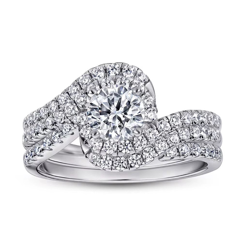 Silberring Exquisiter Funkelnder Damen Ring zweiteiliger Ring 925 Silber