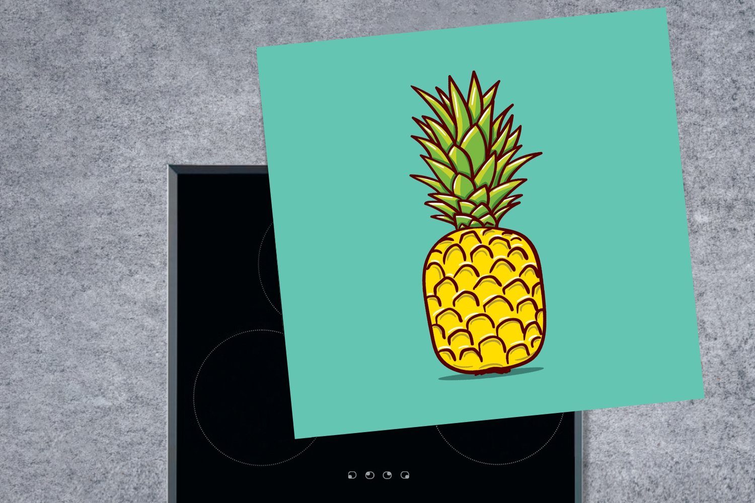 cm, Hintergrund, (1 78x78 tlg), einer Illustration Ceranfeldabdeckung, Arbeitsplatte Vinyl, für vor Ananas küche MuchoWow hellblauen Herdblende-/Abdeckplatte einem
