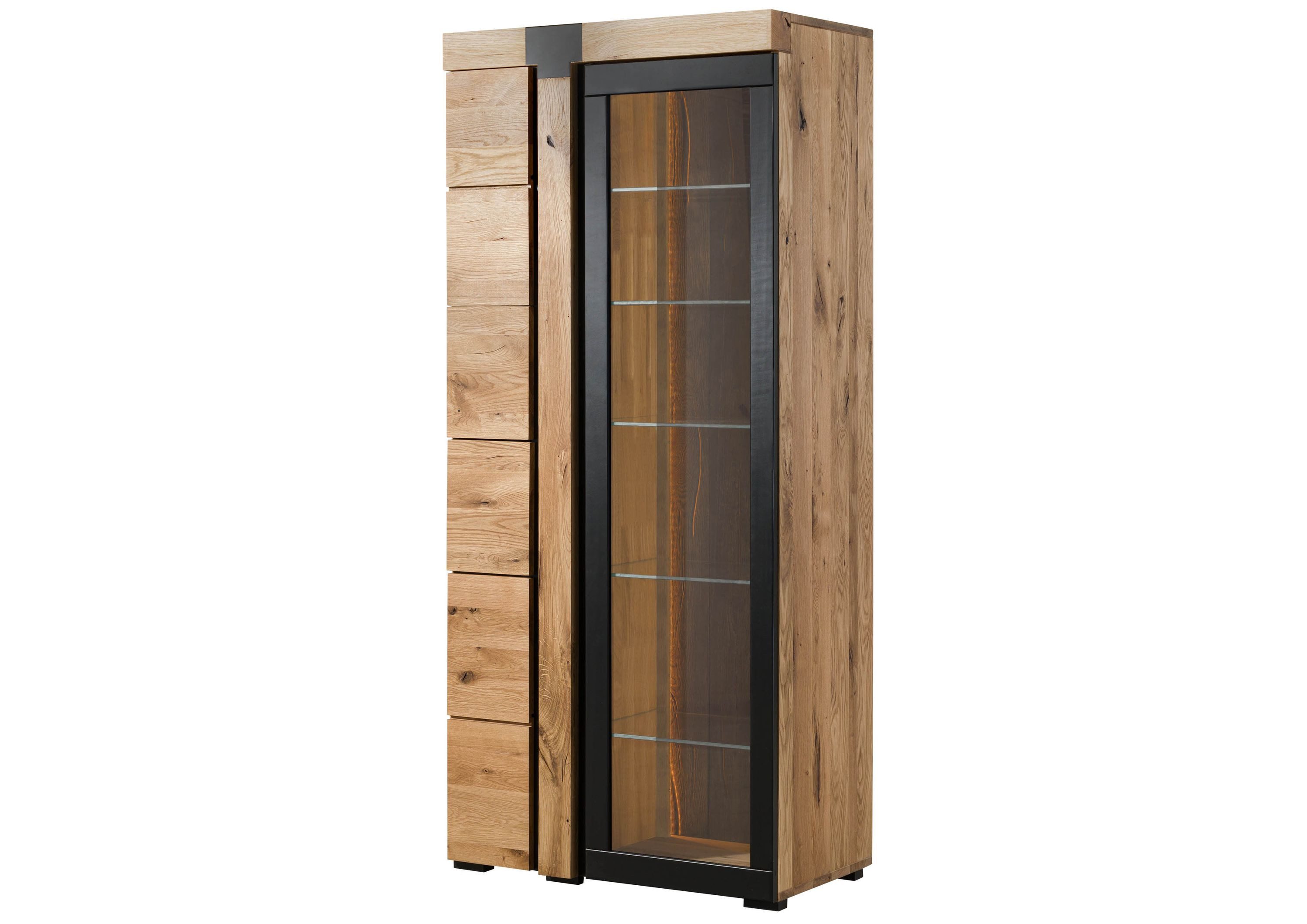 Massivmoebel24 Standvitrine (Wildeiche 80x45x180 natur geölt ROTTERDAM #111) Wildeiche 80x45x180 natur geölt ROTTERDAM #111