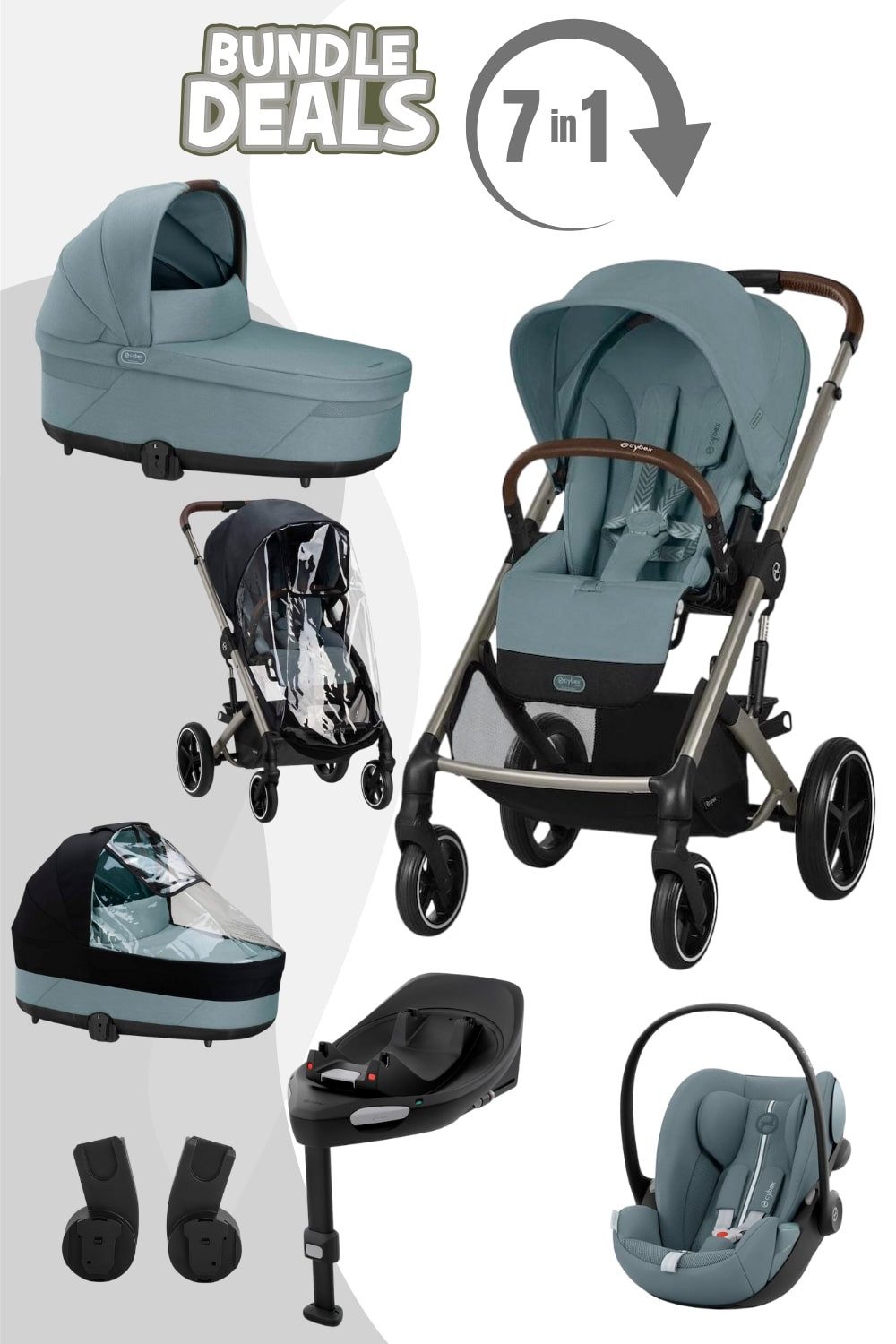 Cybex Kombi-Kinderwagen Balios S Lux Kinderwagen 7in1 Set, inkl. Babywanne, Babyschale, Isofixstation, Adapter, Regenverdecke