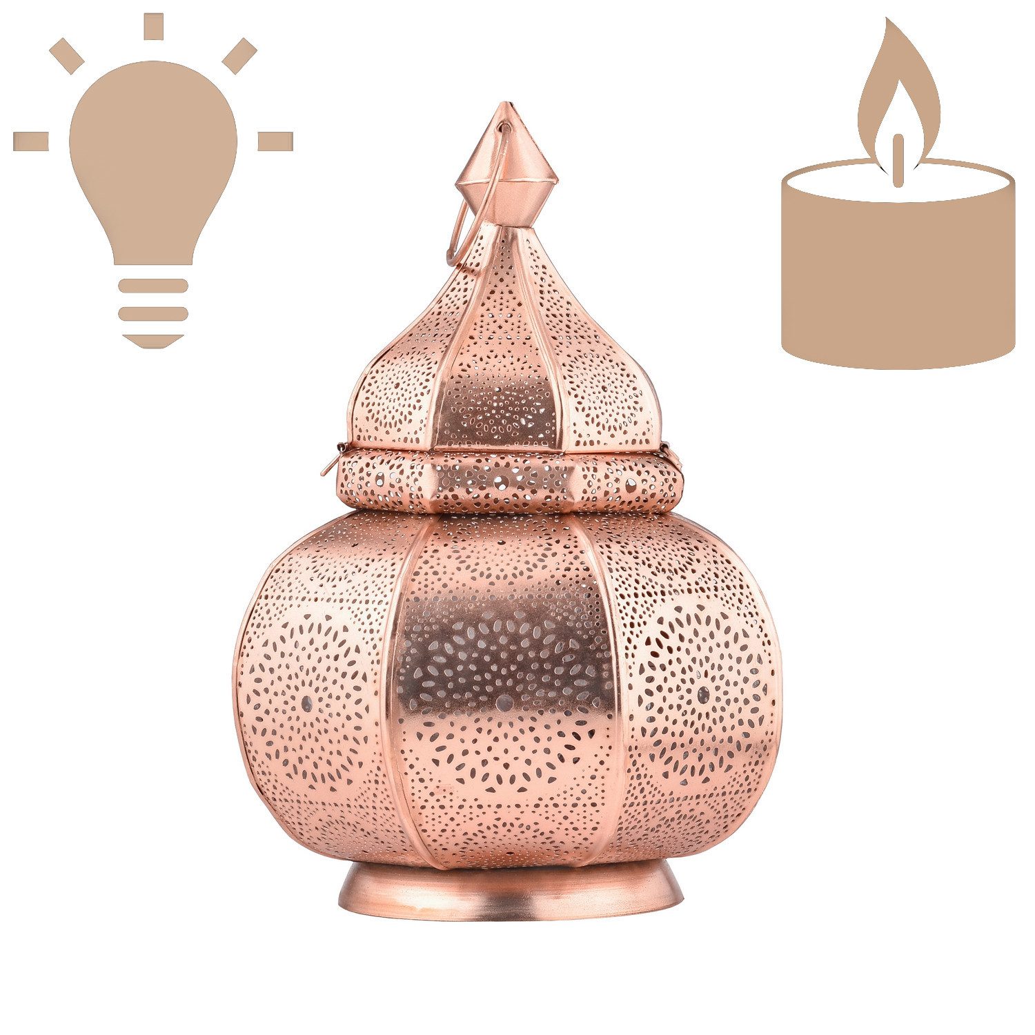 Marrakesch Orient & Mediterran Interior Nachttischlampe 2er Set Orientalische Tischlampe Lamisa modern aus Metall in Kupfer, Handarbeit