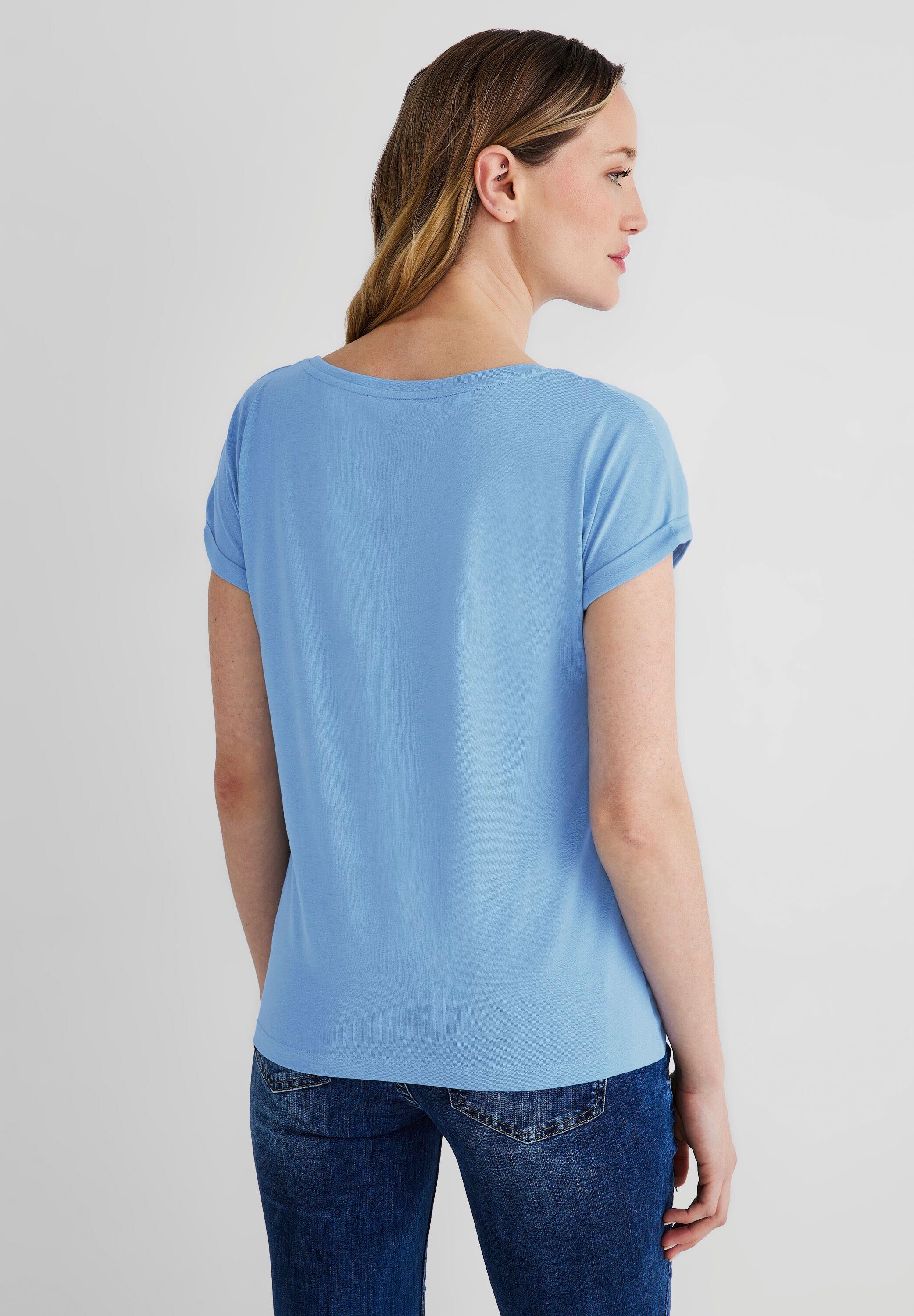 blue mit Steinchen STREET bay Wording ONE Rundhalsshirt