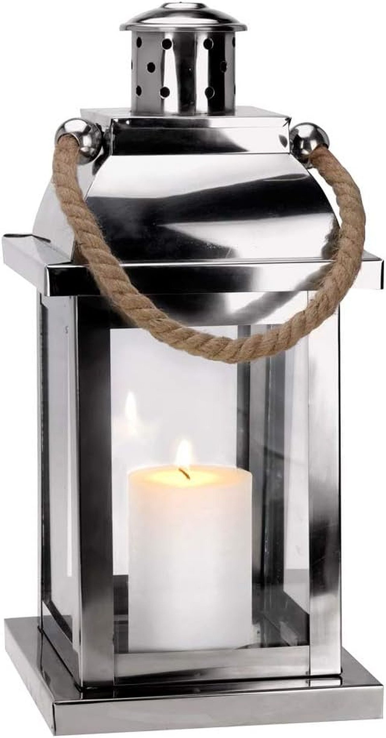 Koopmann Kerzenlaterne Laterne aus Edelstahl mit geflochtenem Seil