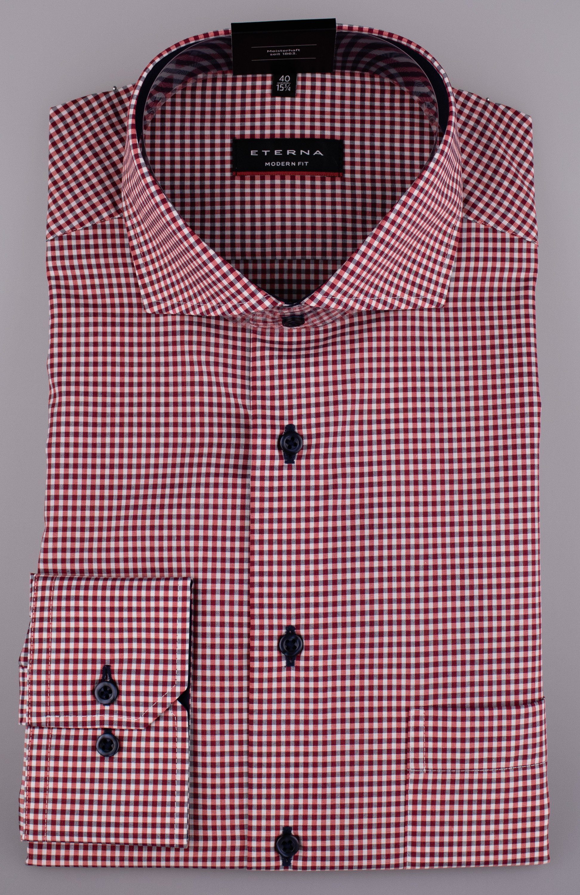Eterna Klassische Bluse ETERNA MODERN FIT Langarm Hemd rot-weiß kariert 8913-55-X14V
