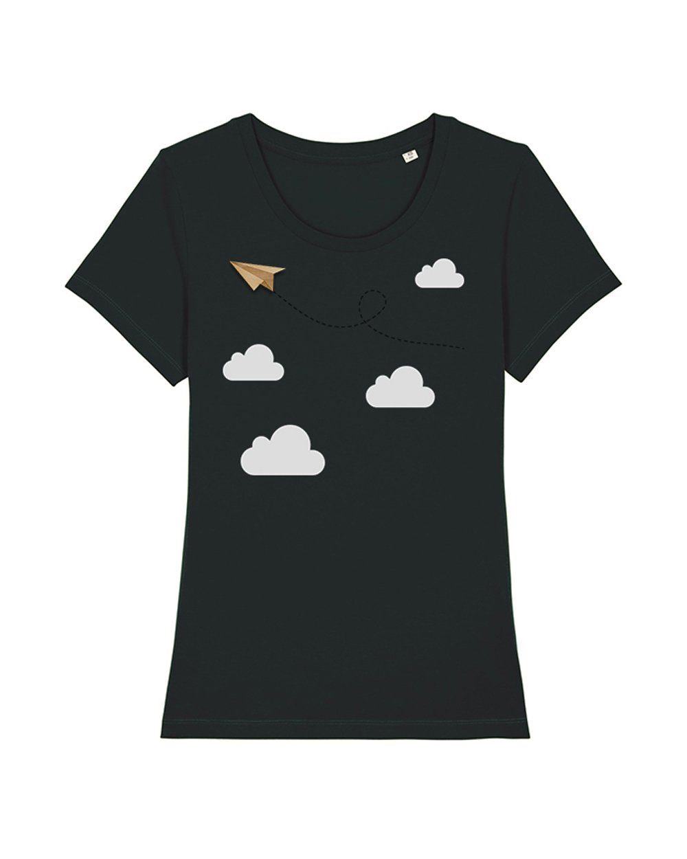 Print-Shirt Papierflieger schwarz (1-tlg) Apparel wat?