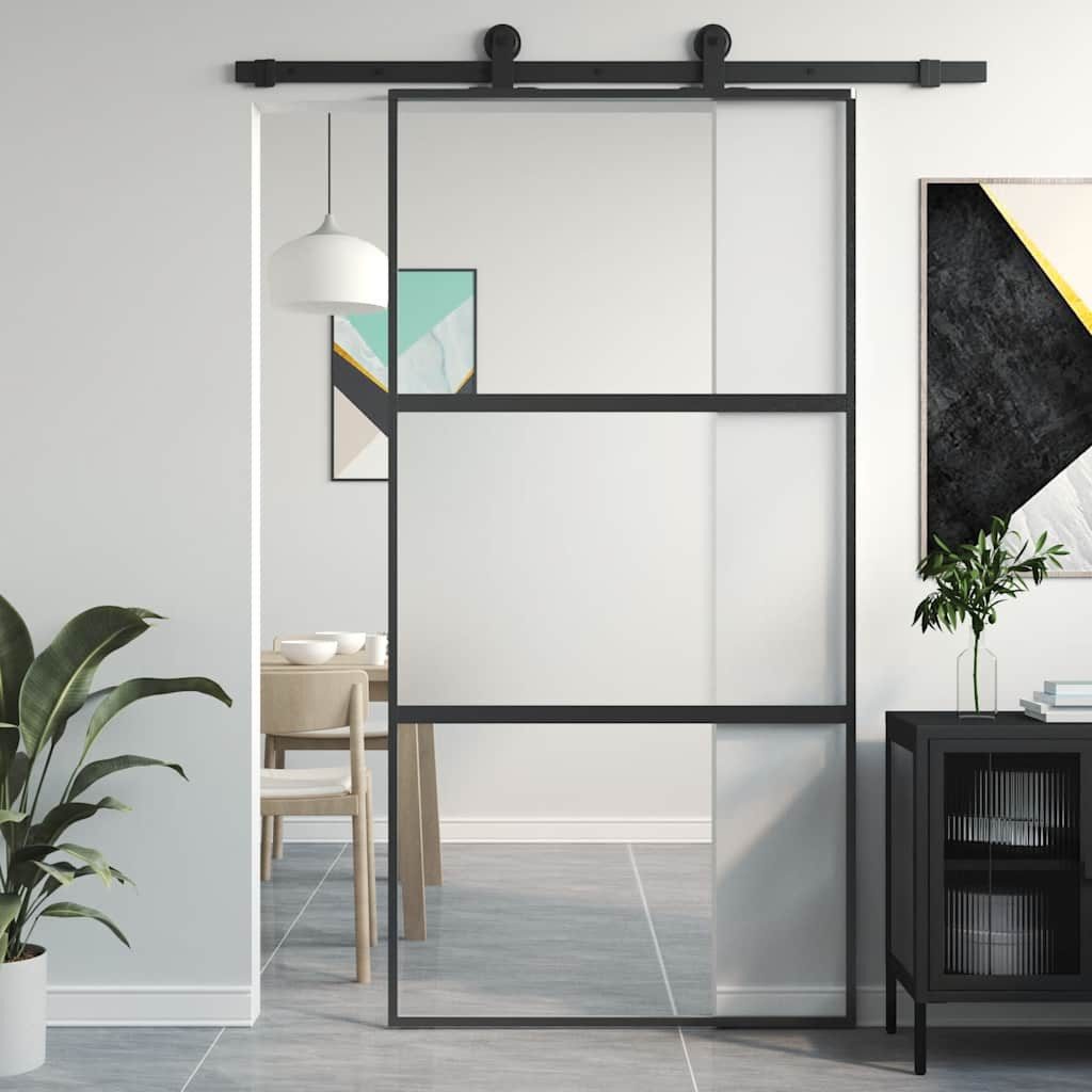 vidaXL Haustür Schiebetür Schwarz 102,5x205 cm Hartglas und Aluminium (1-St)
