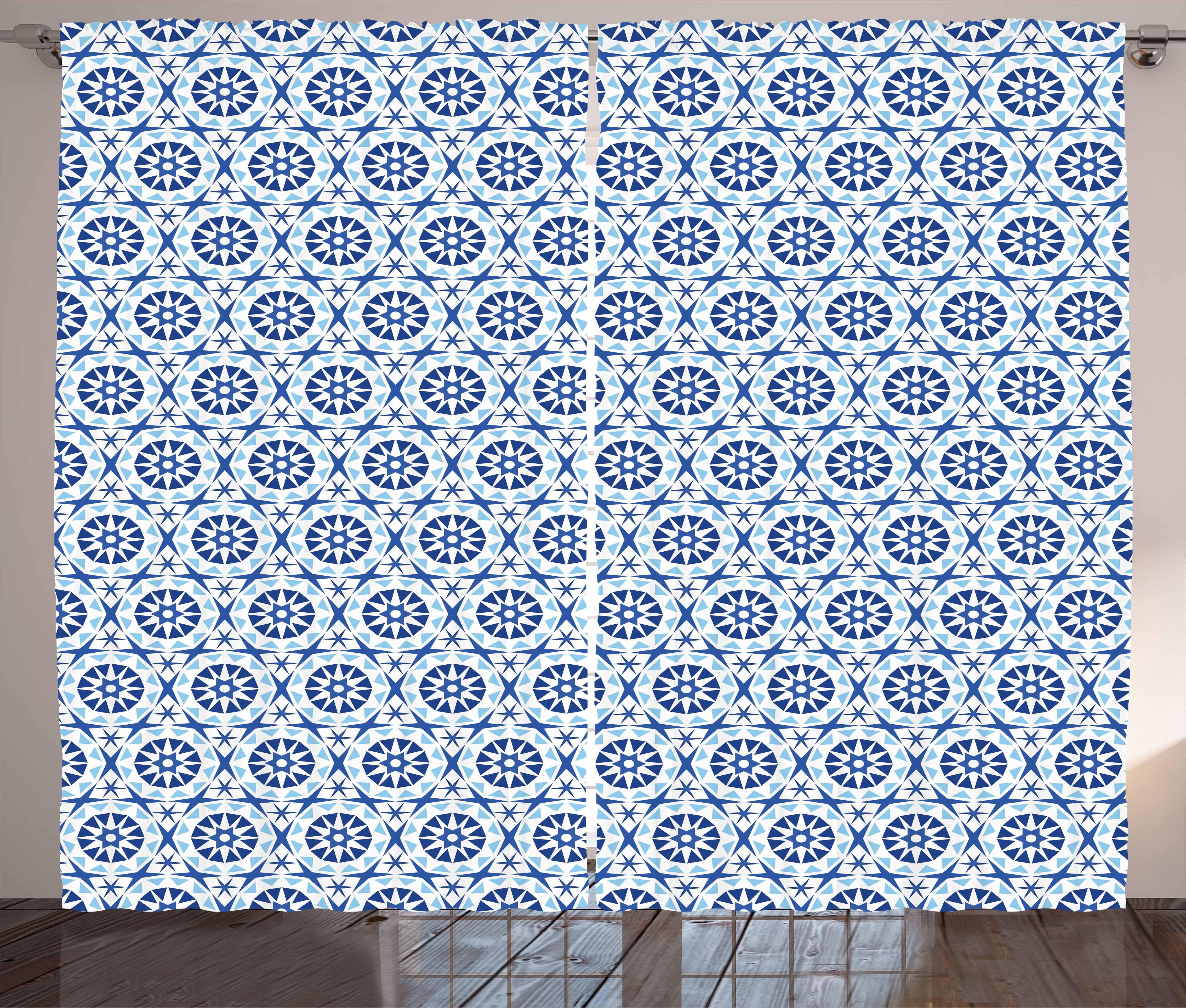 Gardine Schlafzimmer Kräuselband Vorhang mit Schlaufen und Haken, Abakuhaus, Blauer Mandala Abstrakte Blumen-Motiv