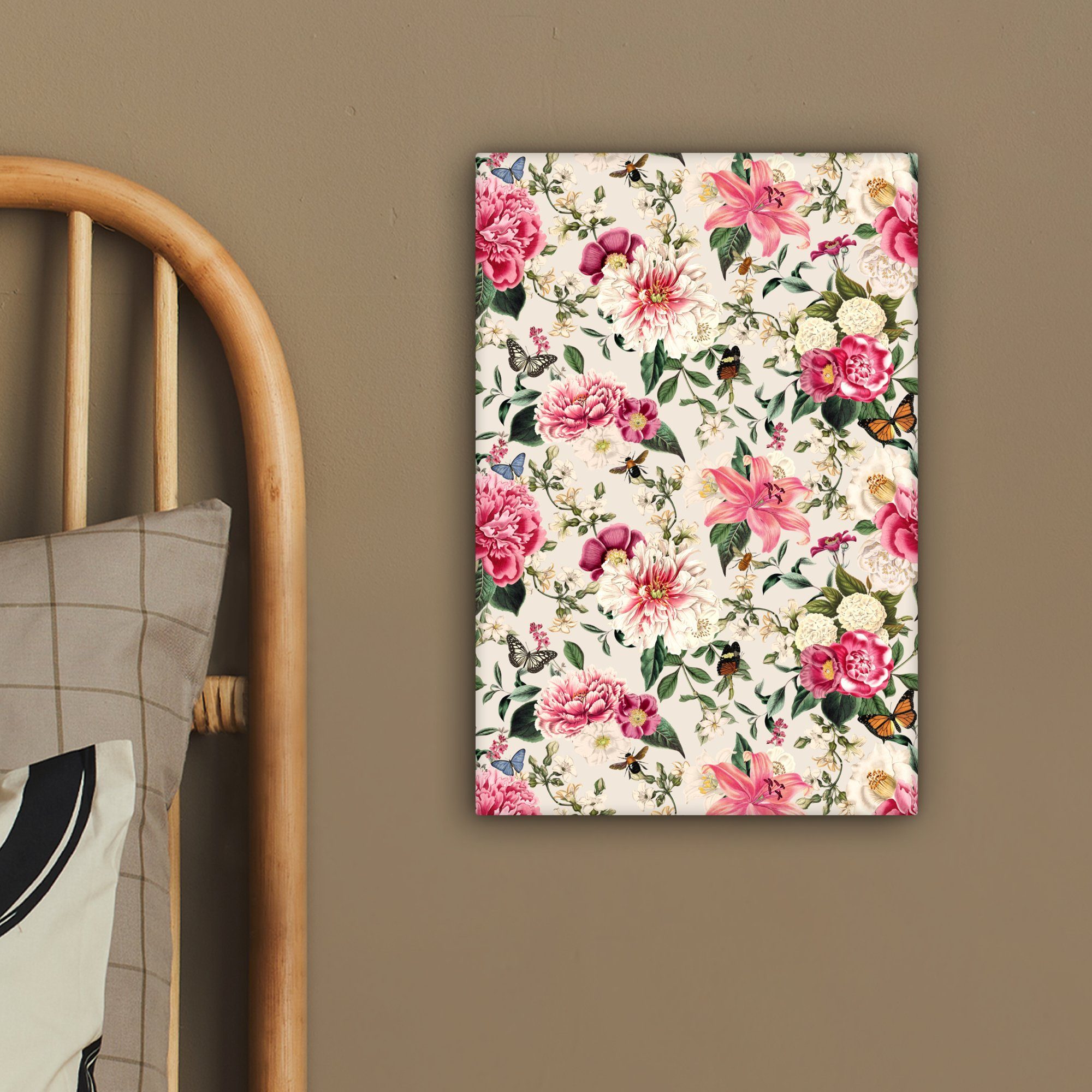 OneMillionCanvasses® Leinwandbild Blumen - Insekten Rosa, inkl. St), (1 Gemälde, cm 20x30 - bespannt Leinwandbild fertig Zackenaufhänger
