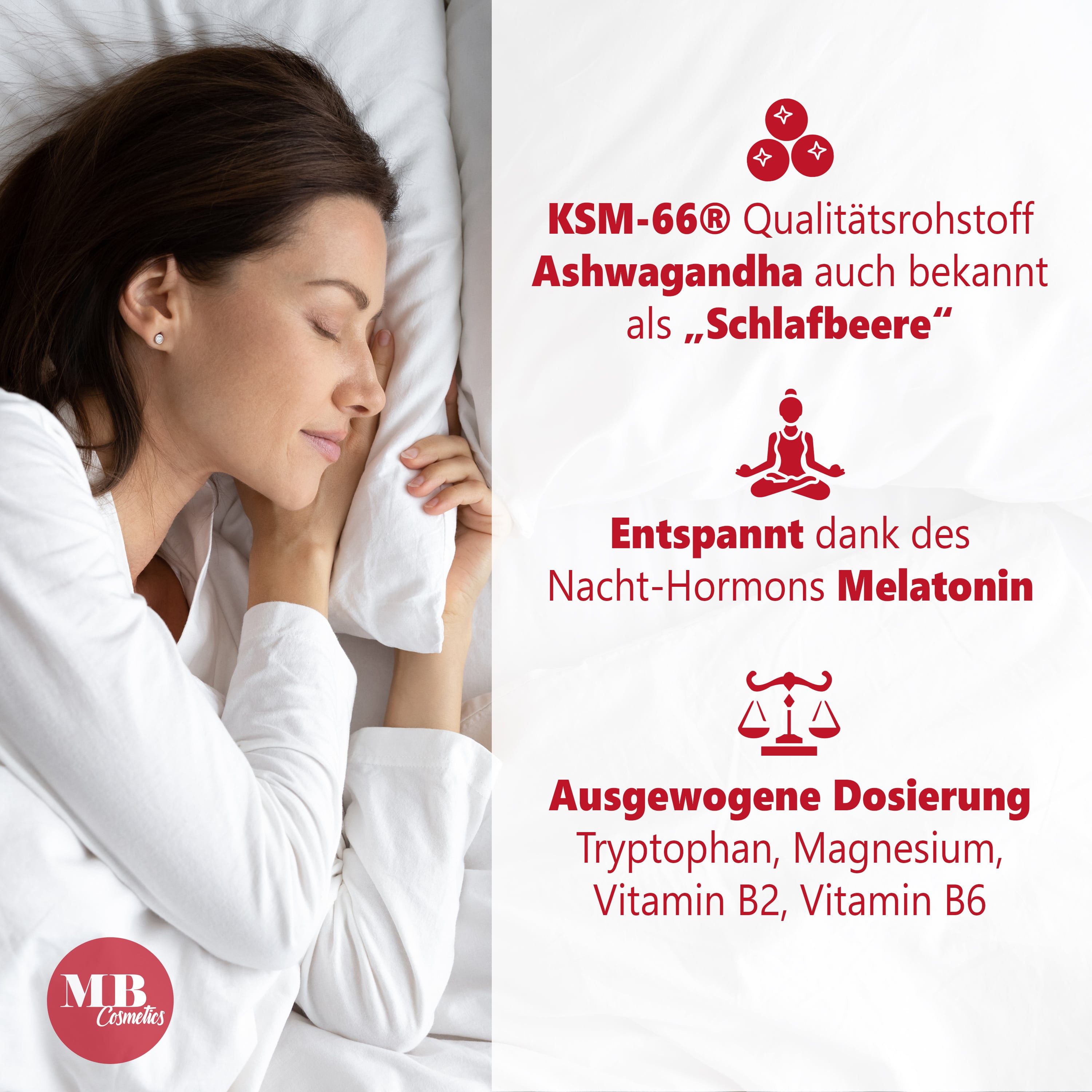 Medical Beauty Cosmetics Bio Ashwagandha KSM-66 mit Melatonin, Magnesium, Vegan, 180 Kapseln, 1 er Packung à 74 g, KSM-66® Wurzelextrakt, 5% Withanolide, ind. Schlafbeere, laborgeprüft