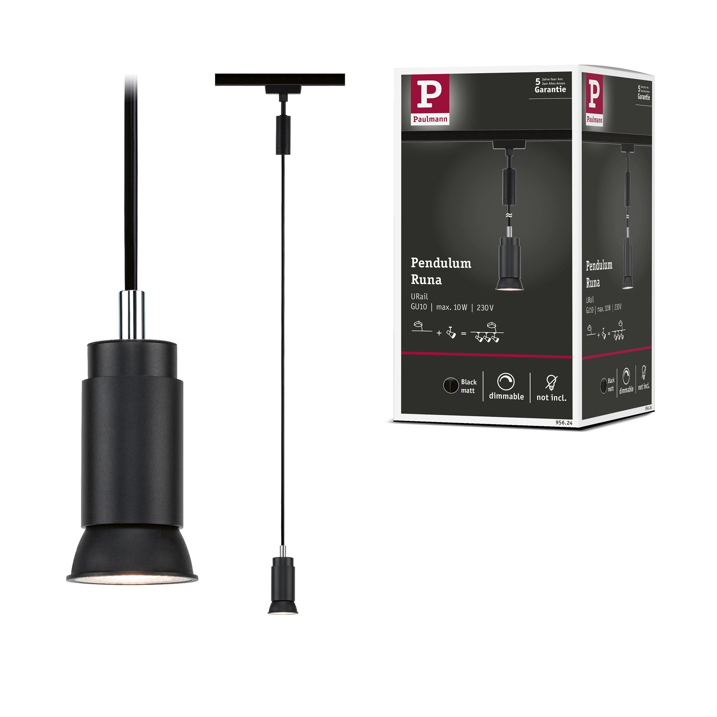 Paulmann Schienensystem-Leuchten URail Pendel Runa GU10 max. 10W dimmbar 230V Schwarz matt