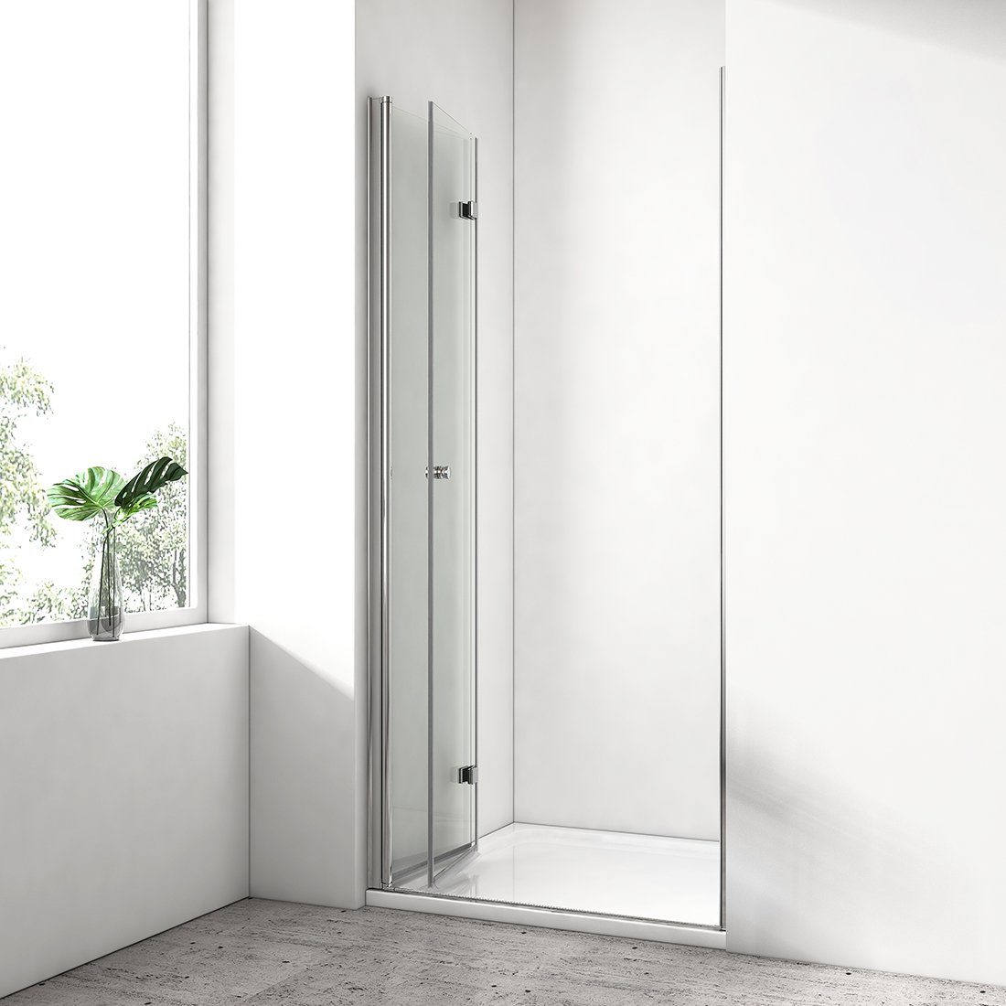 EMKE Dusch-Falttür Duschtür Duschabtrennung Rahmenlos Falttür Dusche Höhe: 185 cm, 6 mm Sicherheitsglas ESG Glas