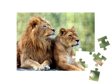 puzzleYOU Puzzle Löwenmännchen und Löwenweibchen, 48 Puzzleteile, puzzleYOU-Kollektionen Löwen, Raubtiere, Tiere in Savanne & Wüste
