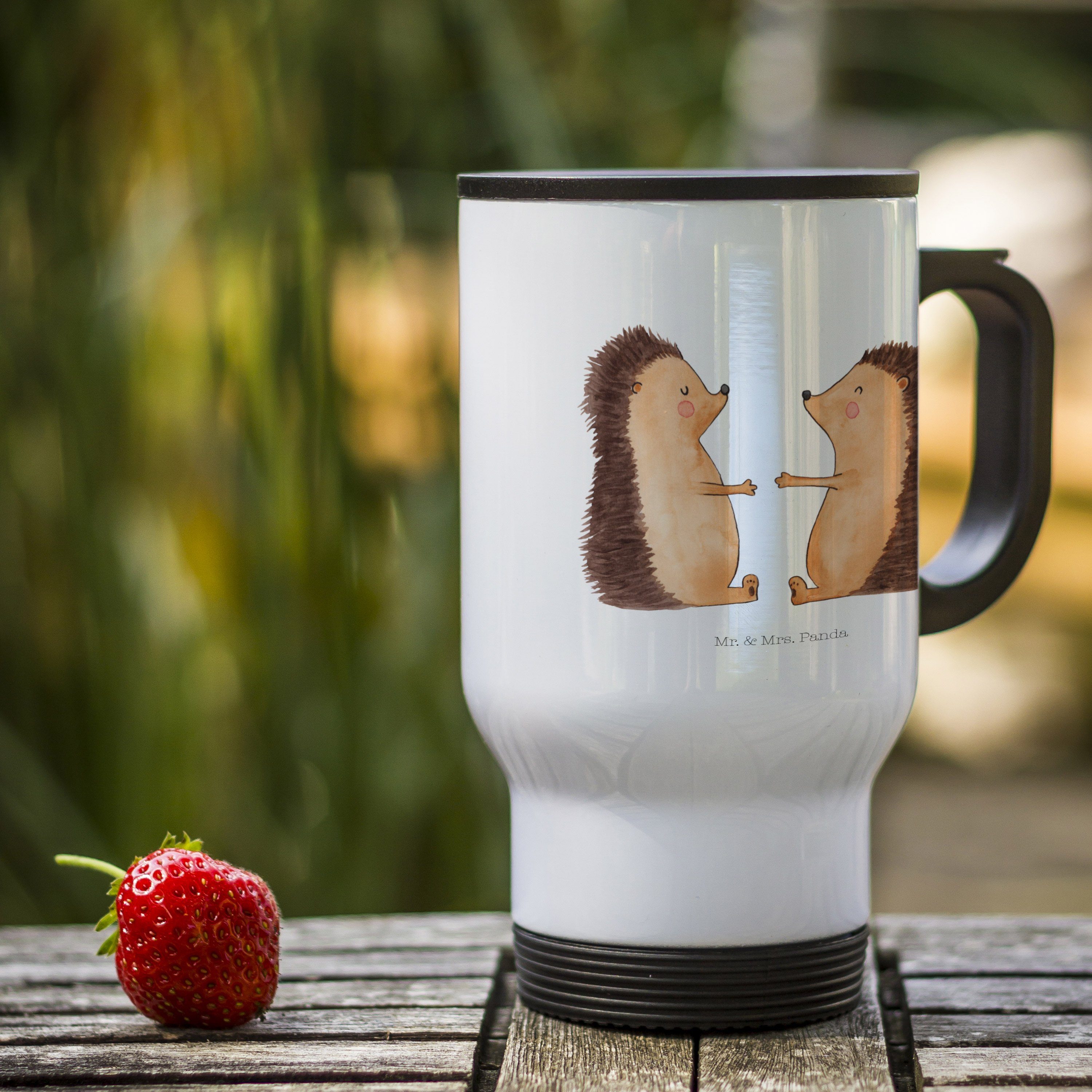 Mr. & Mrs. Panda Thermobecher Igel Liebe, Teebecher, Weiß, Liebe, To-Go-Becher, thermosbecher, Freu, Edelstahl, edelstahl to go becher Thermobecher Büro Kaffeebecher To Go