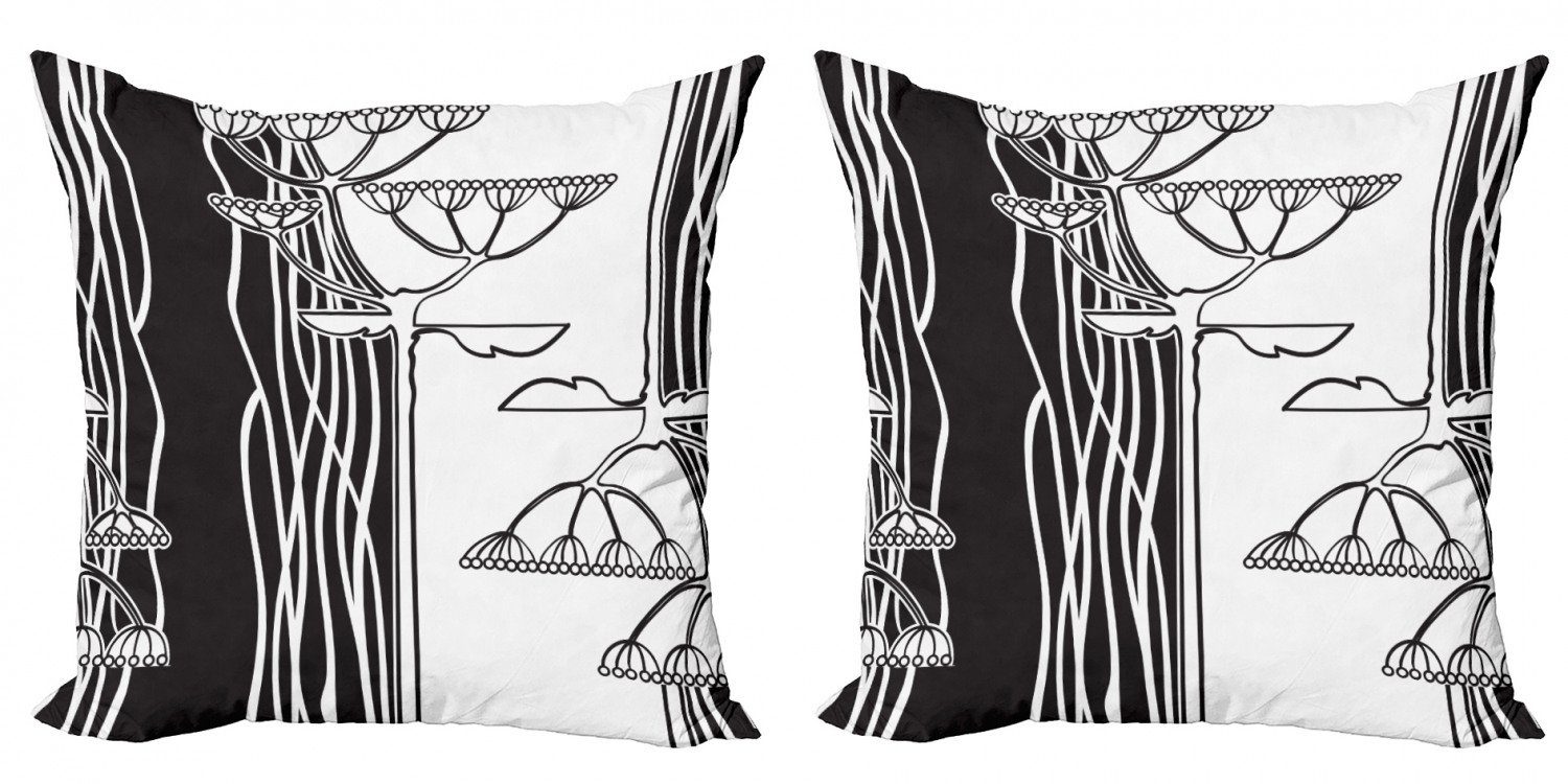 Kissenbezüge Modern Accent Doppelseitiger Digitaldruck, Abakuhaus (2 Stück), Schwarz Und Weiß Abstrakte Pflanzen Kunst