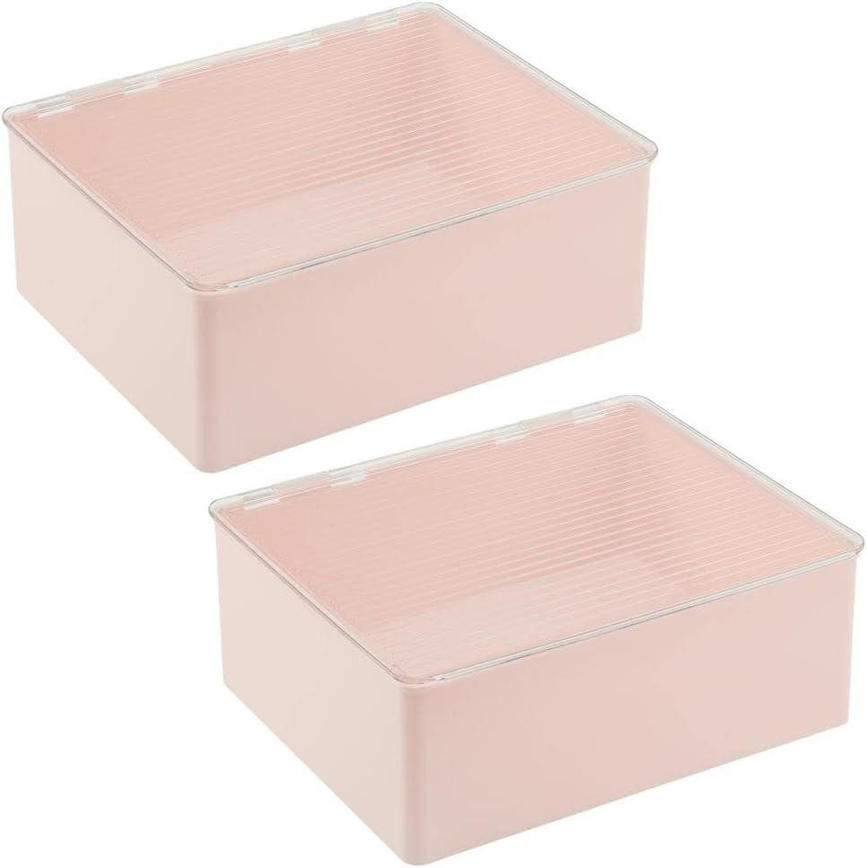 mDesign Badaccessoire-Set Kunststoffbox mit Deckel klappbar Organizer stapelbar 2er Set mDesig
