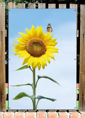 Wallario Sichtschutzzaunmatten Sonnenblume mit Schmetterling