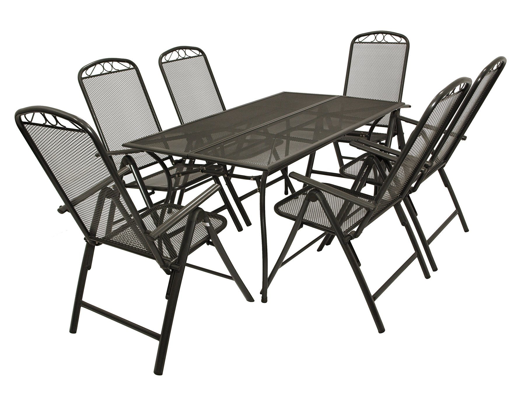 DEGAMO Garten-Essgruppe CLASSIC, (7-tlg), (6x Sessel 1x Tisch), Stahl und Streckmetall anthrazit
