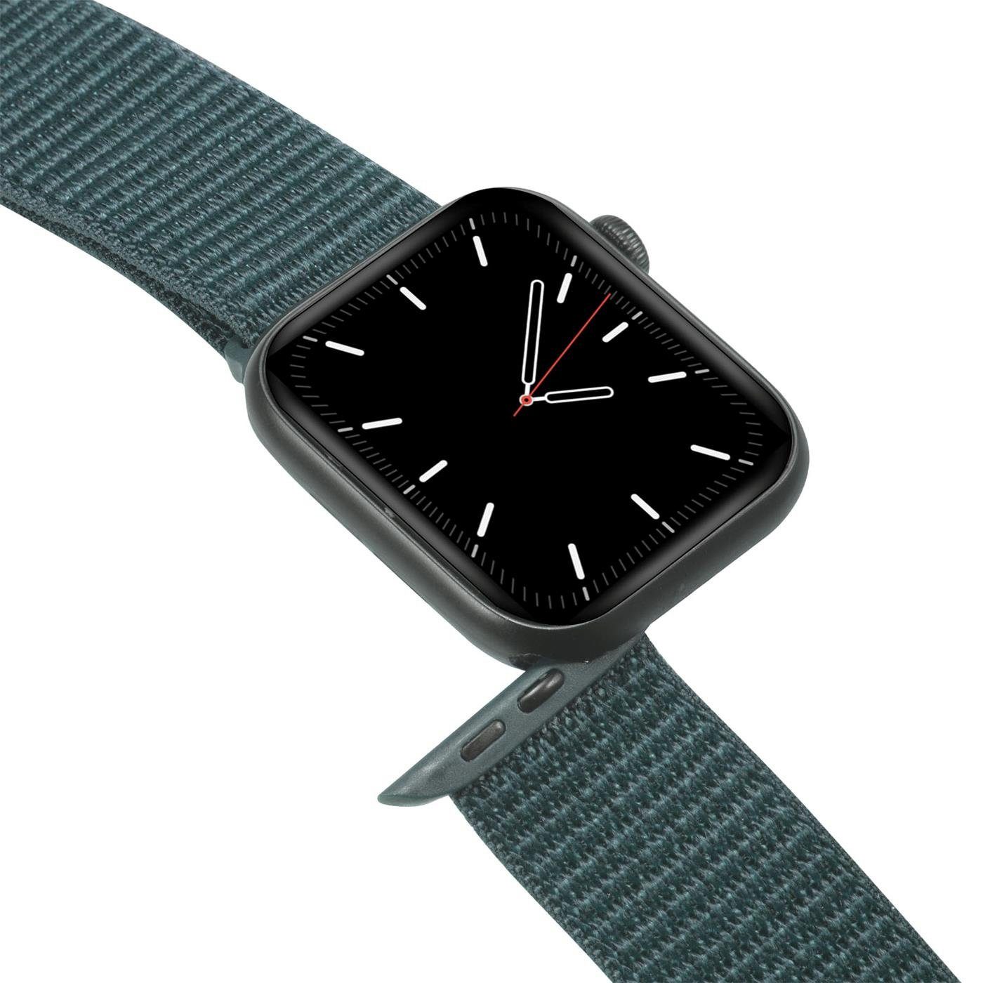 1. Ersatz mit für Stoff CoolGadget Nylon Smartwatch-Armband mit Band Gen. Uhren Apple Watch Klettverschluss Serie 44mm Grün Gehäuse,