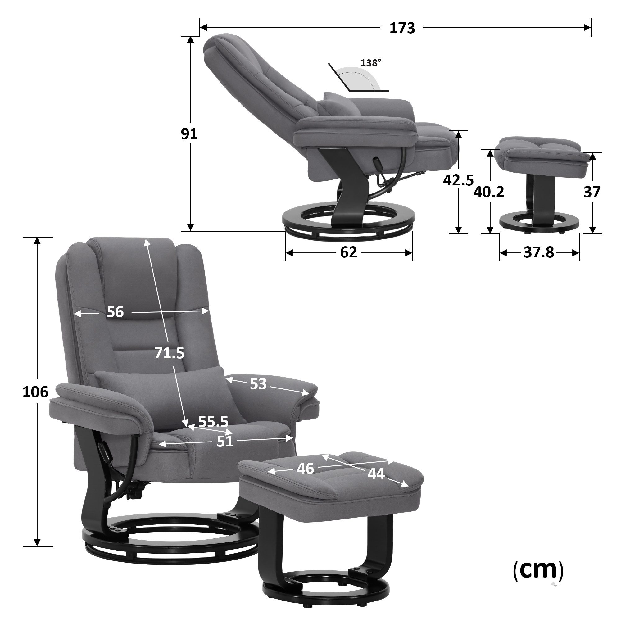 MCombo Relaxsessel 360°Drehbarer Fernsehsessel mit Hocker TV-Sessel 9099 (Relaxsessel mit Hocker), mit Relaxfunktion – Bild 3 von 5